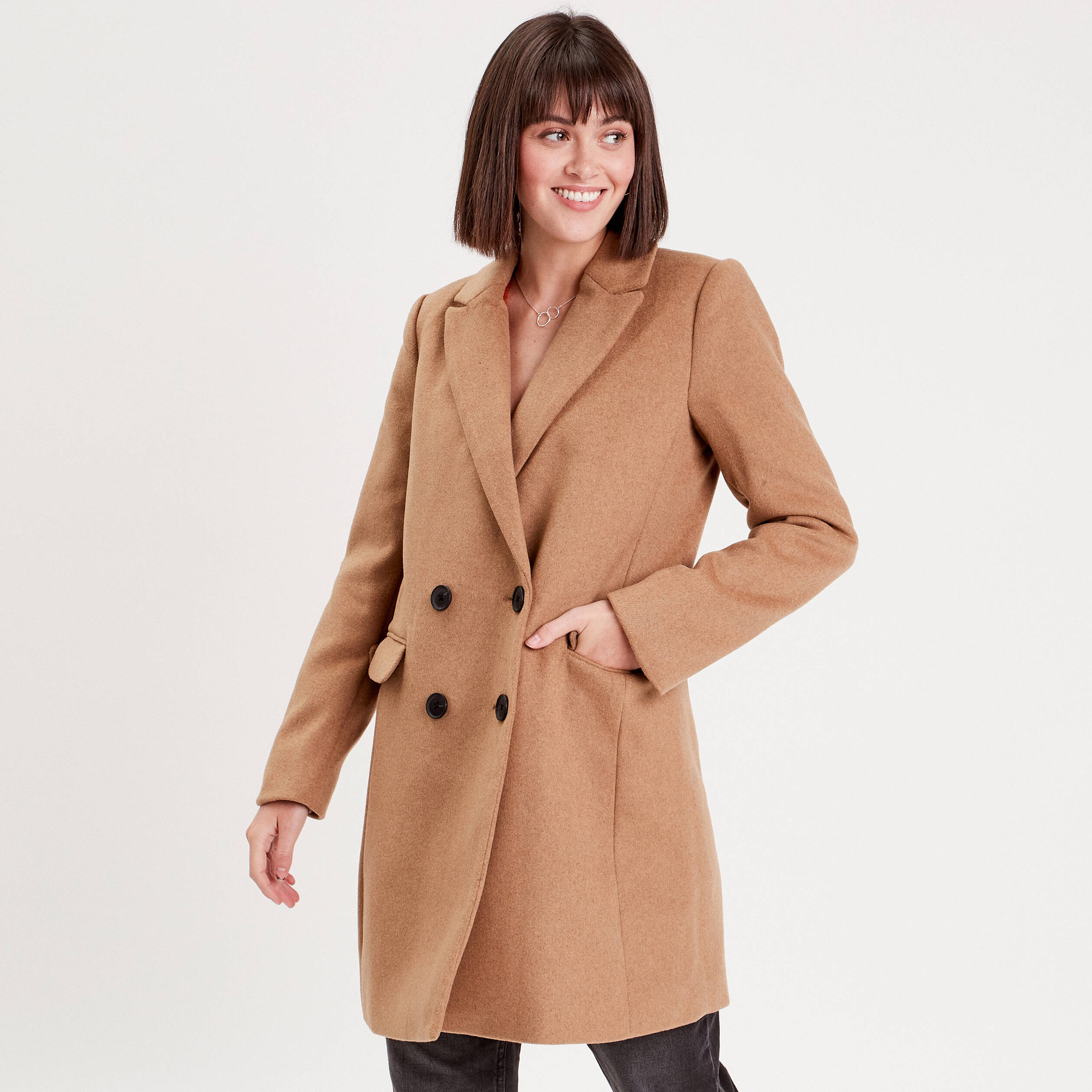 Manteau droit boutonne camel femme Vibs