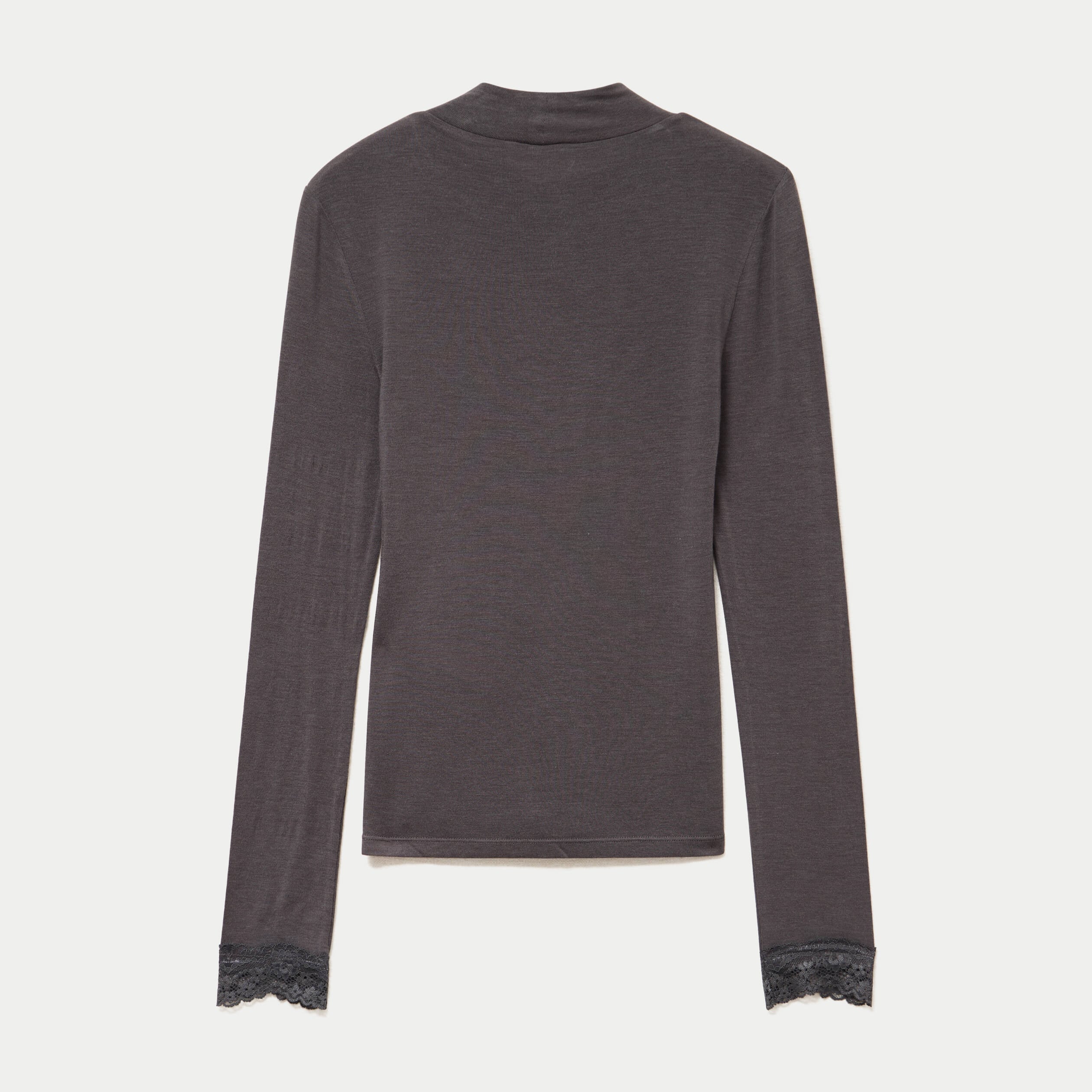 T-shirt ajust&eacute; col roul&eacute; dentelle gris fonc&eacute; femme