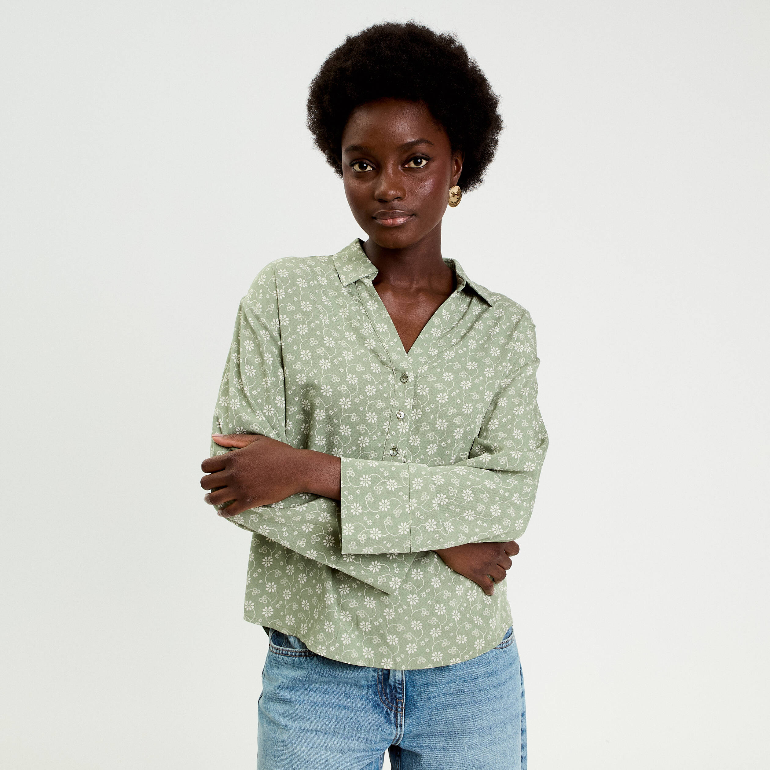 Vareuse droite courte col classique vert femme
