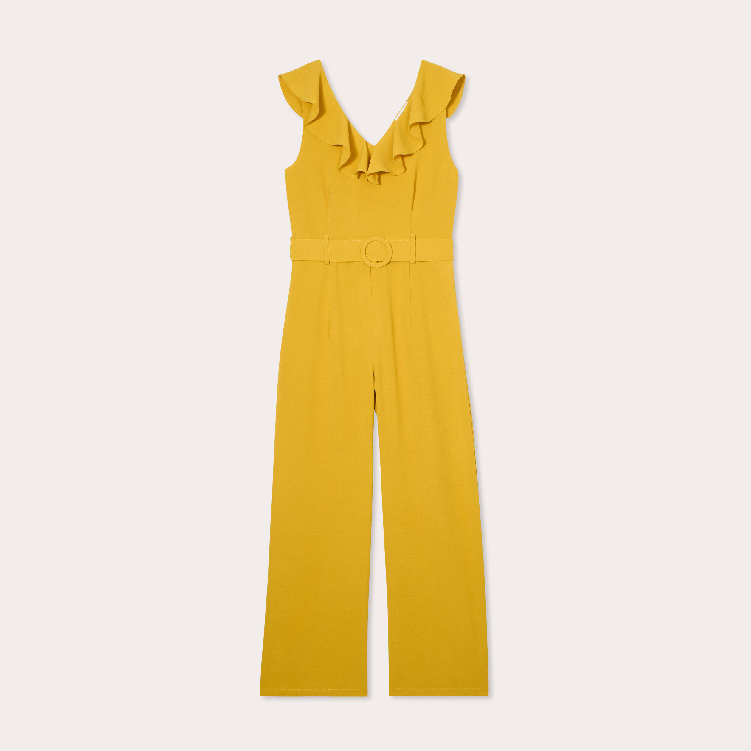 Combinaison pantalon ceintur&eacute;e jaune citron femme