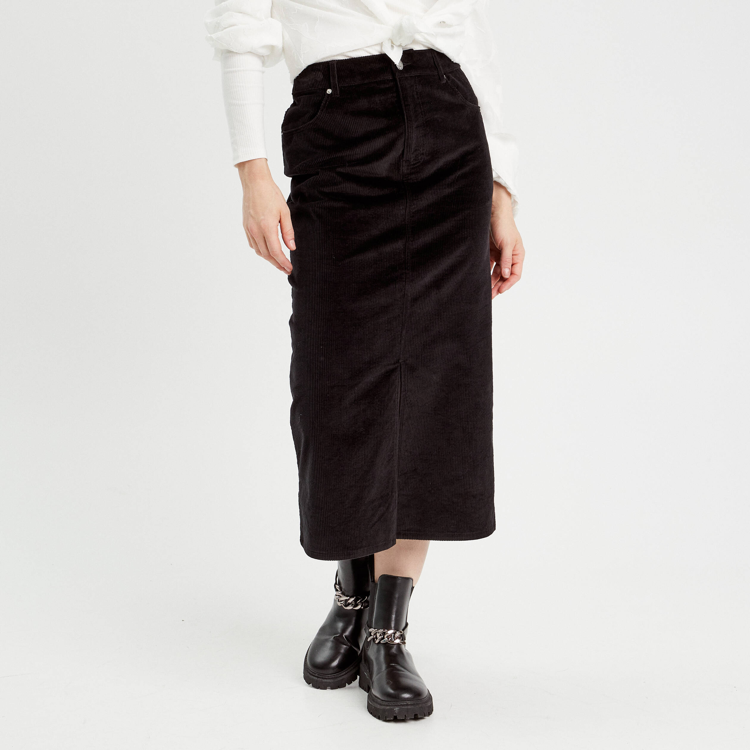 jupe midi droite velours noir femme Jupe midi droite velours noir femme
