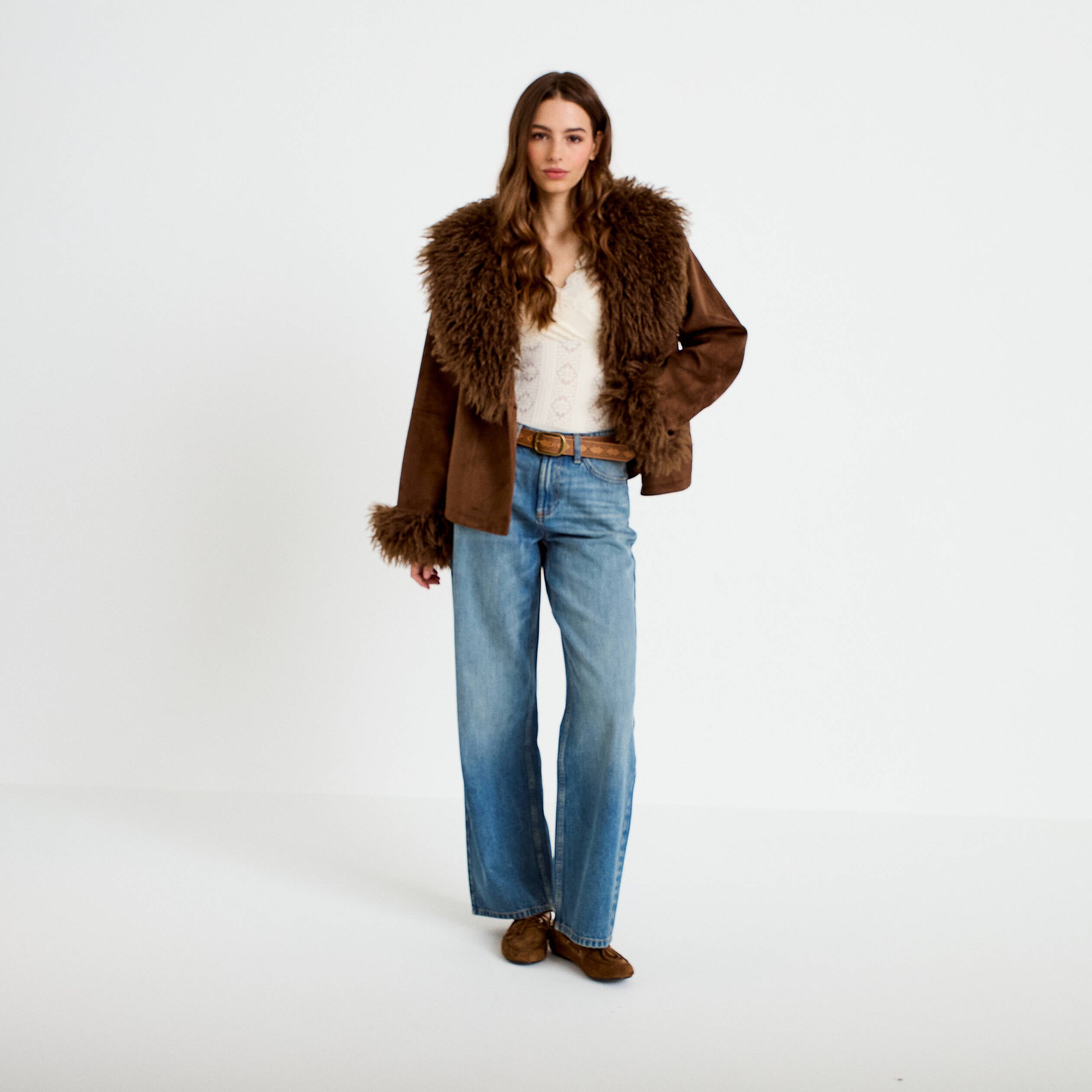 Jean wide leg ceinture amovible denim dirty femme