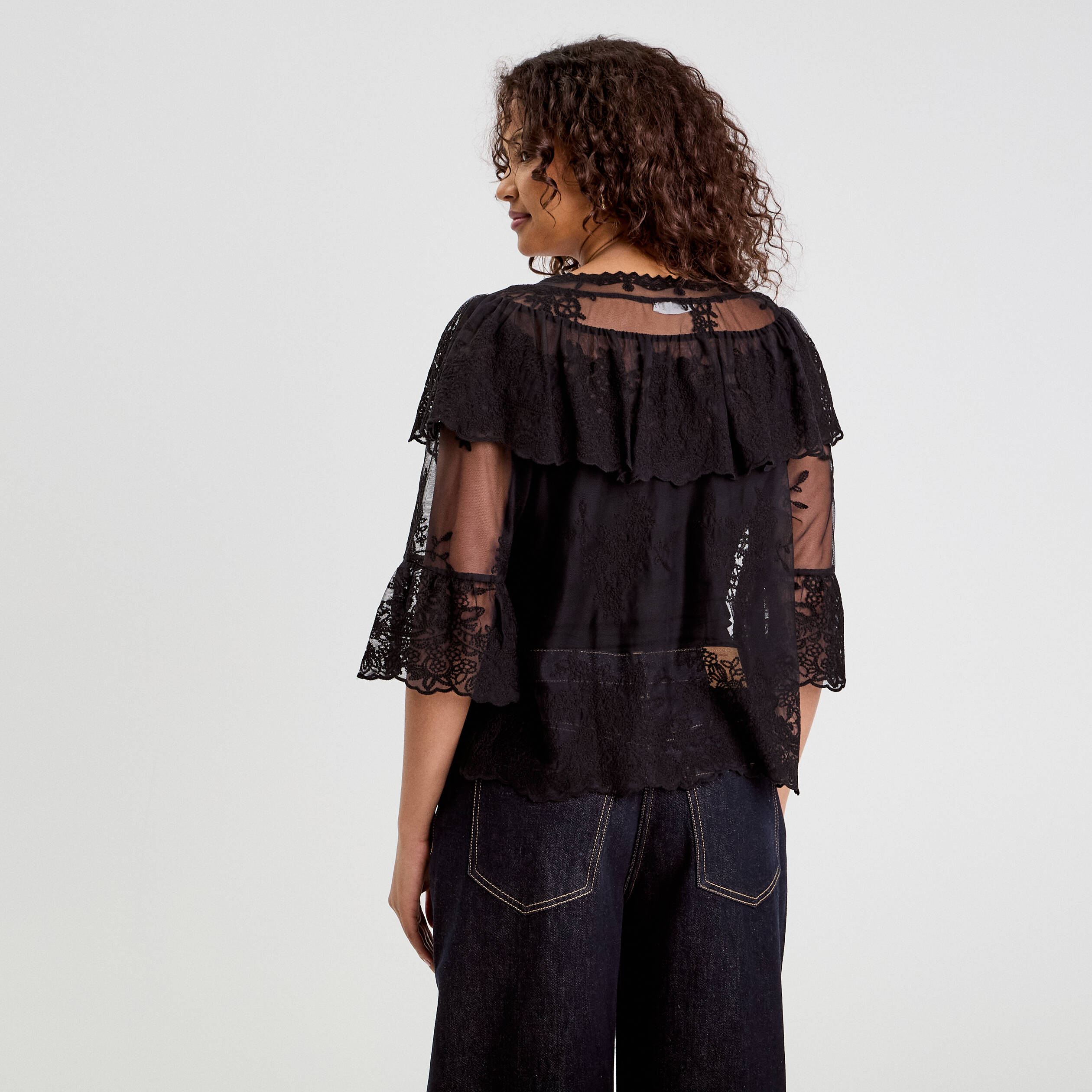 blouse manches 34 dentelle noir femme Blouse manches 3/4 dentelle noir femme