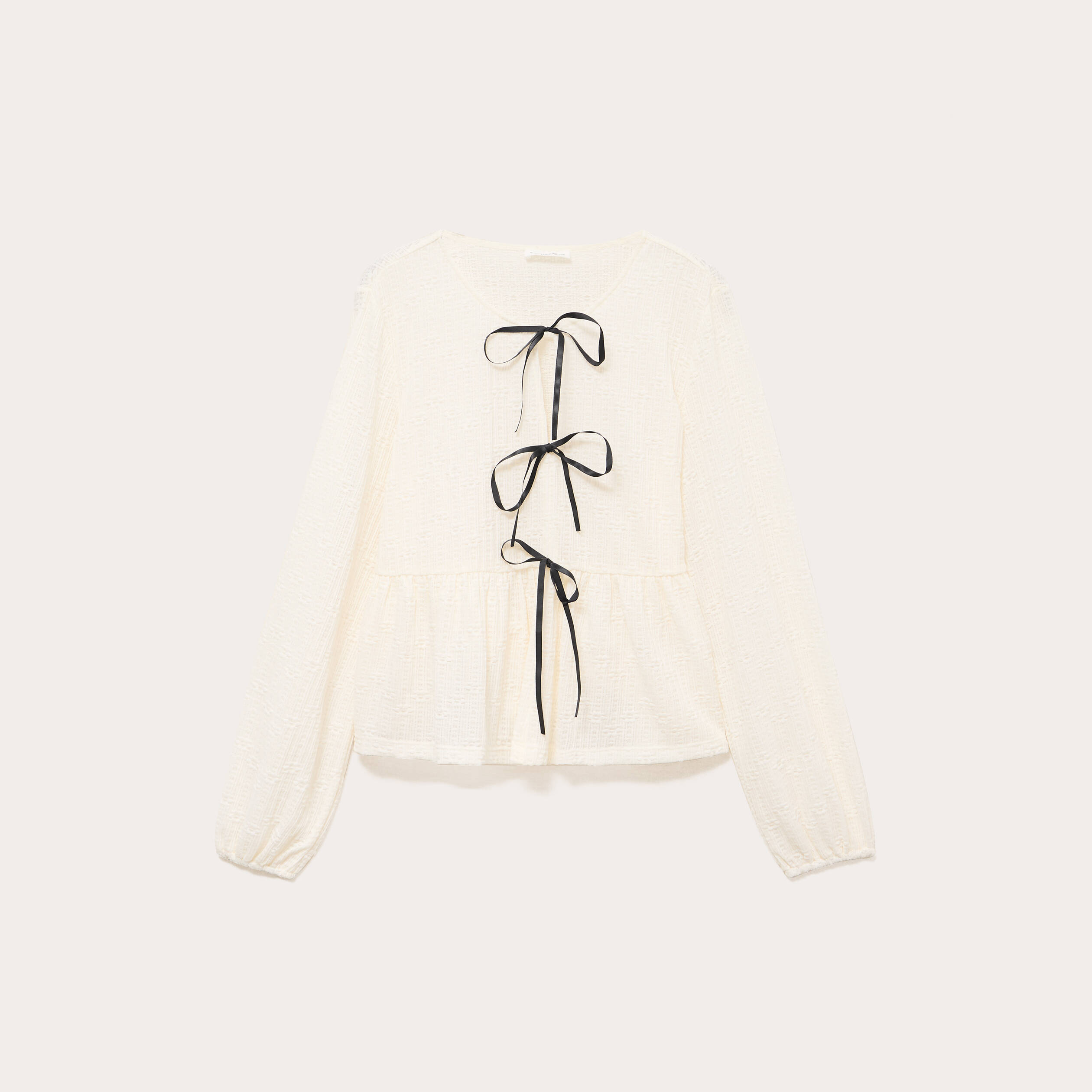 Blouse noeuds contrast&eacute;s ecru femme