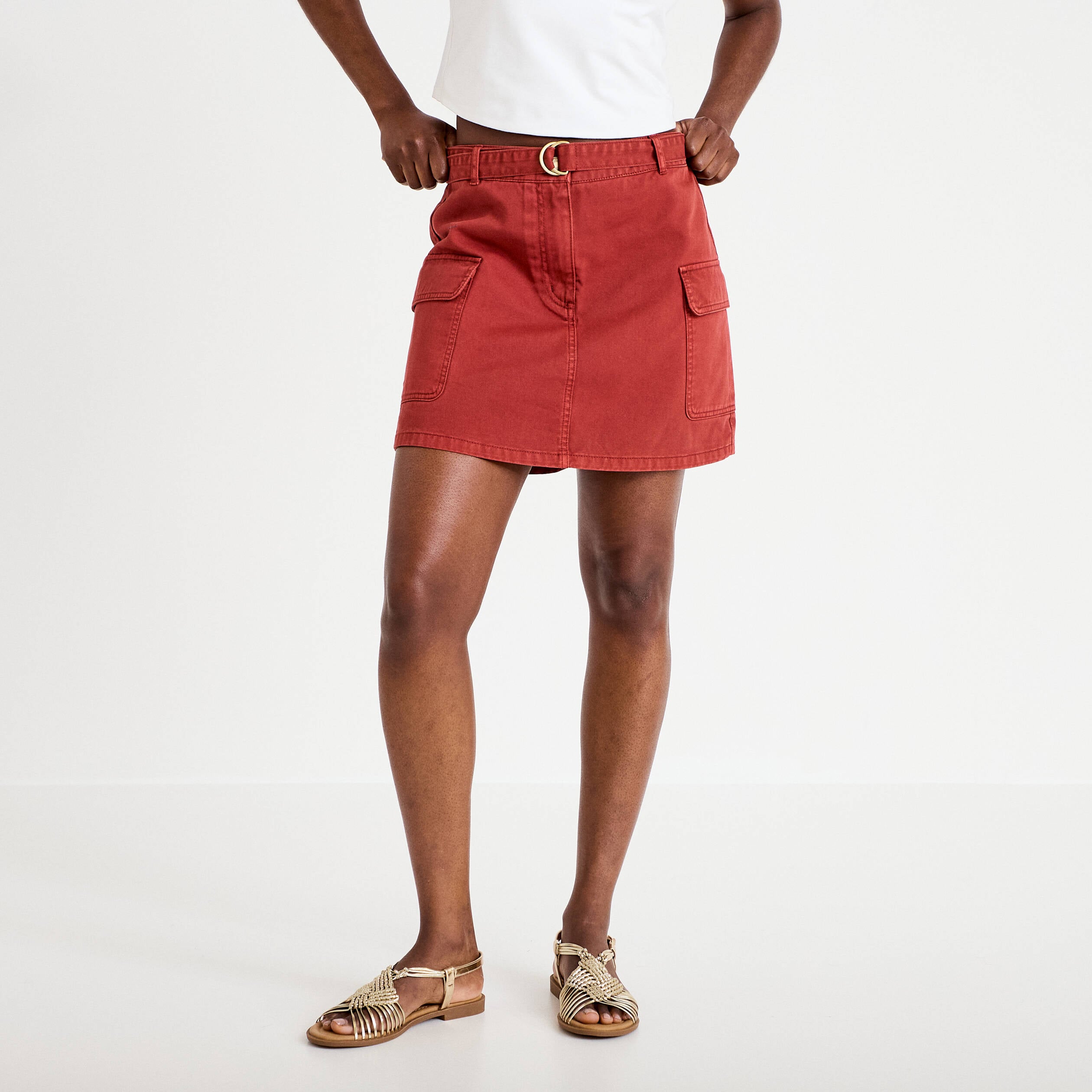 Jupe-short trap&egrave;ze courte vieux rose femme