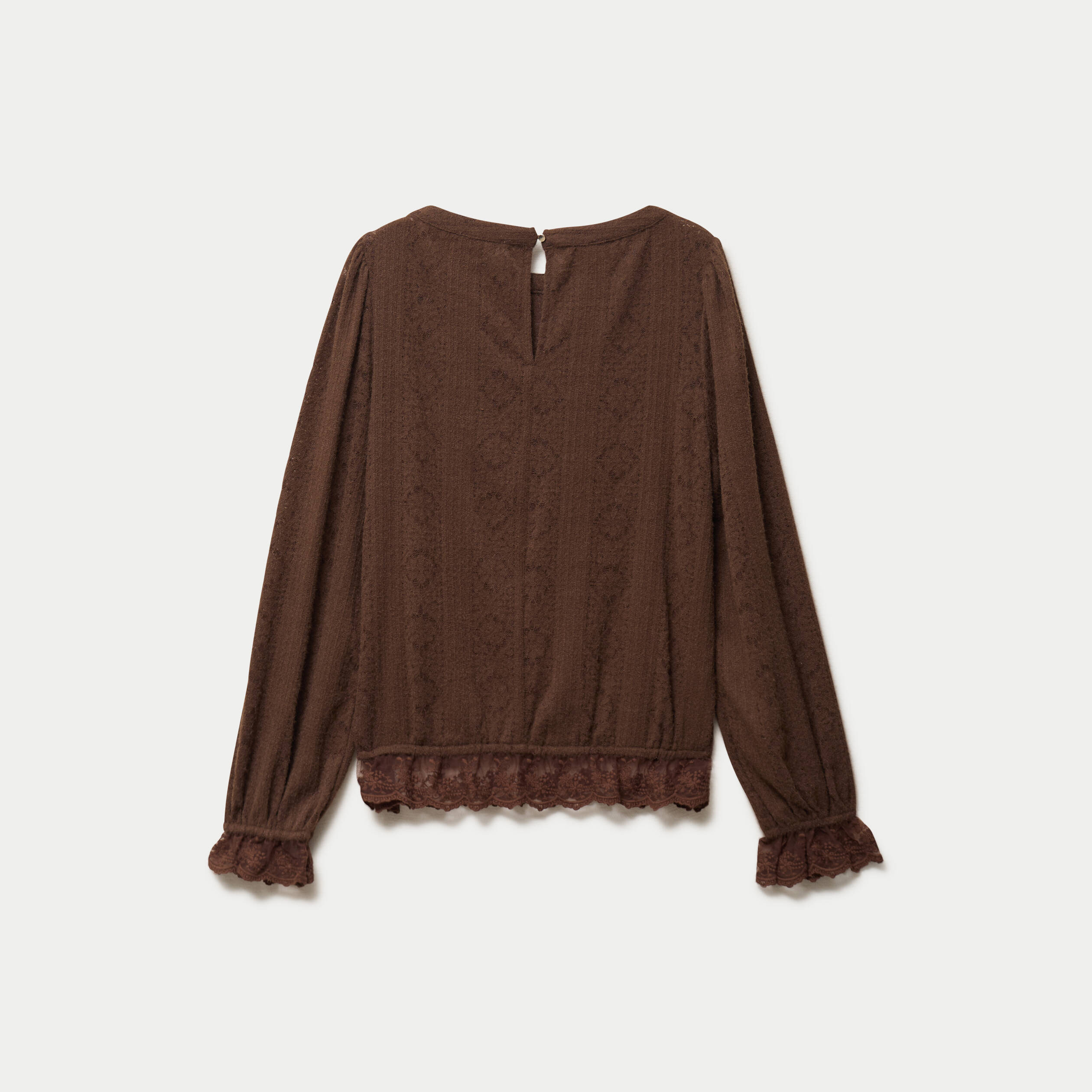 Top droit manches longues col montant marron fonc&eacute; femme