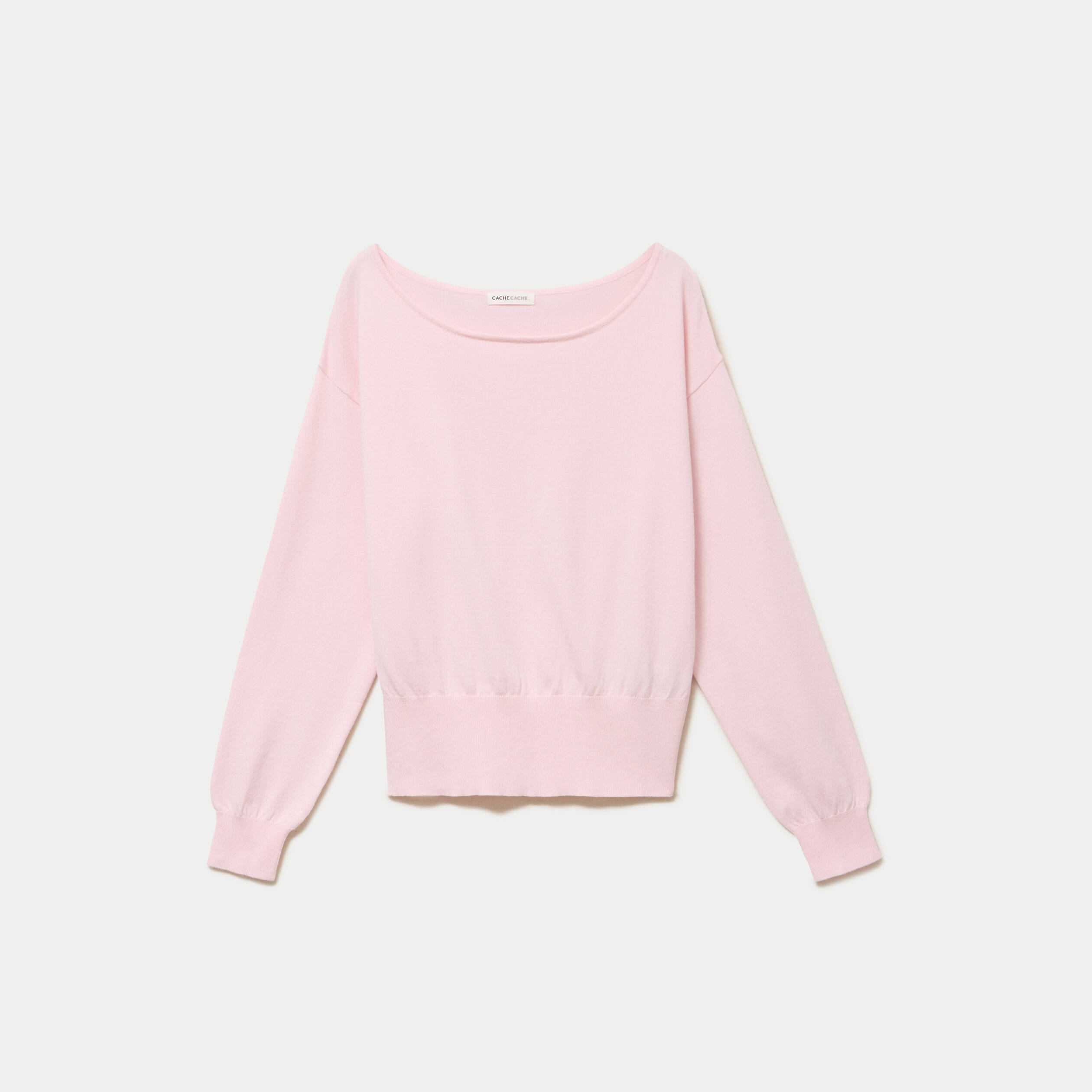 Pull ample manches longues fin rose clair femme