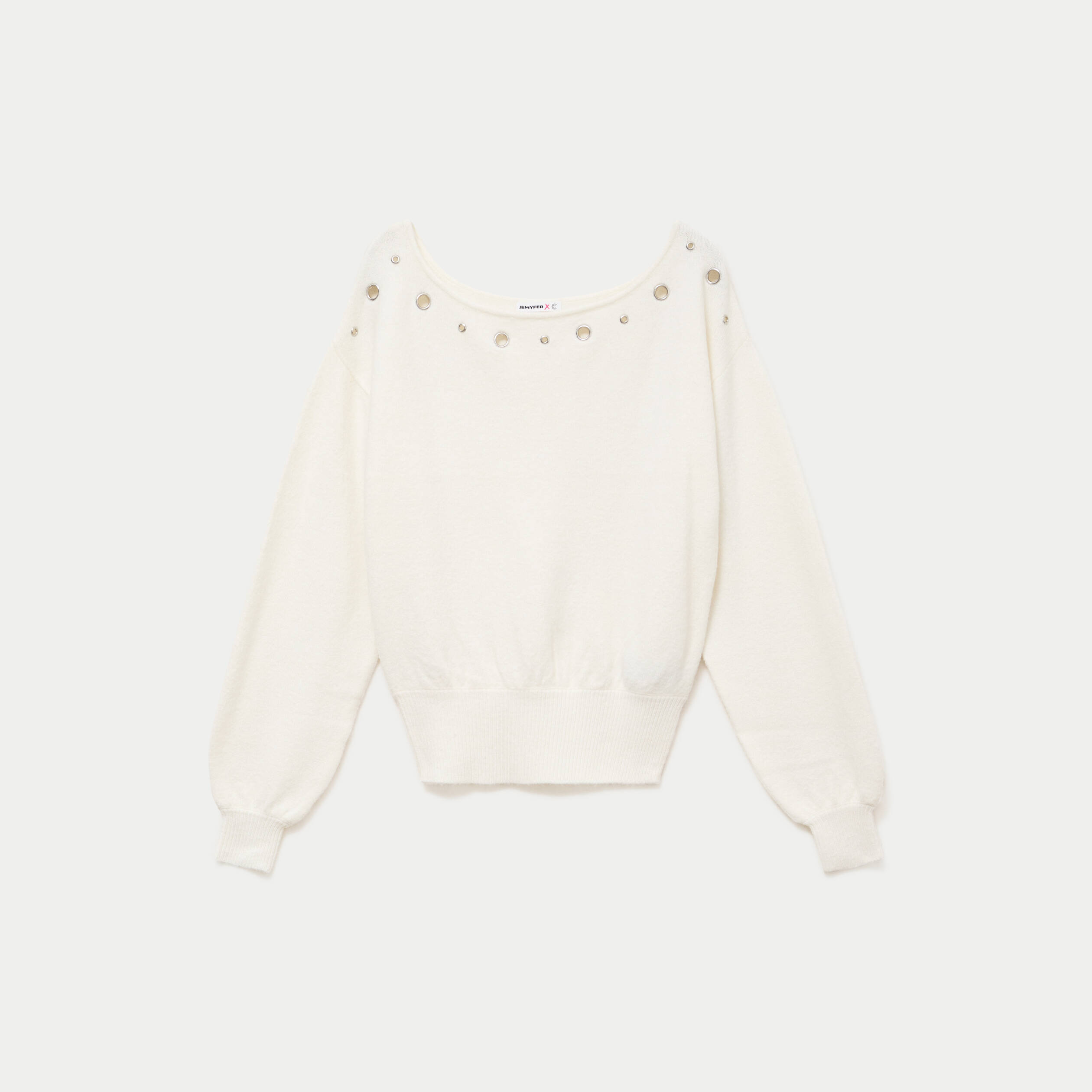 Pull col bateau manches longues ecru femme