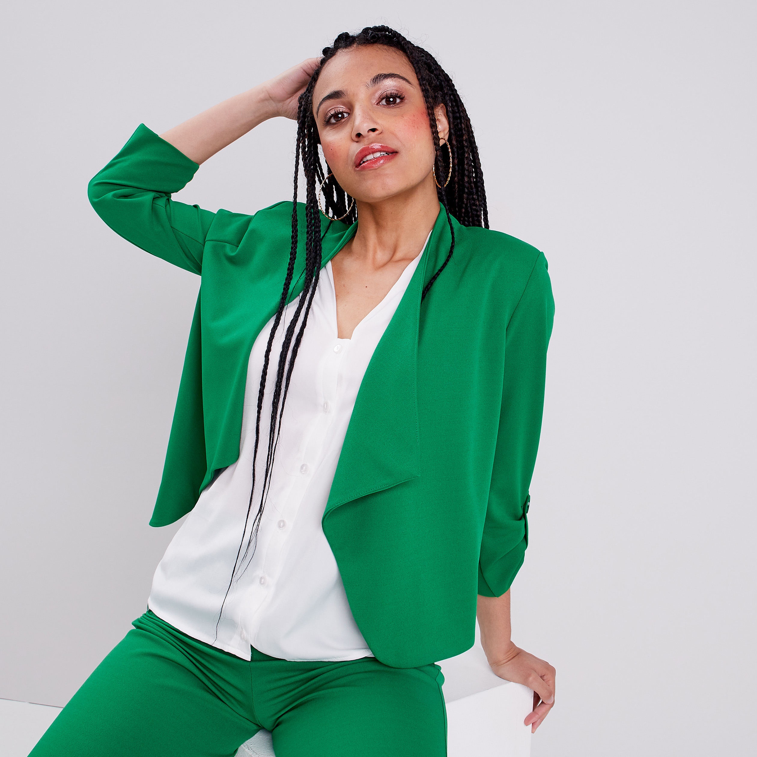 veste droite fluide vert femme Veste droite fluide vert femme