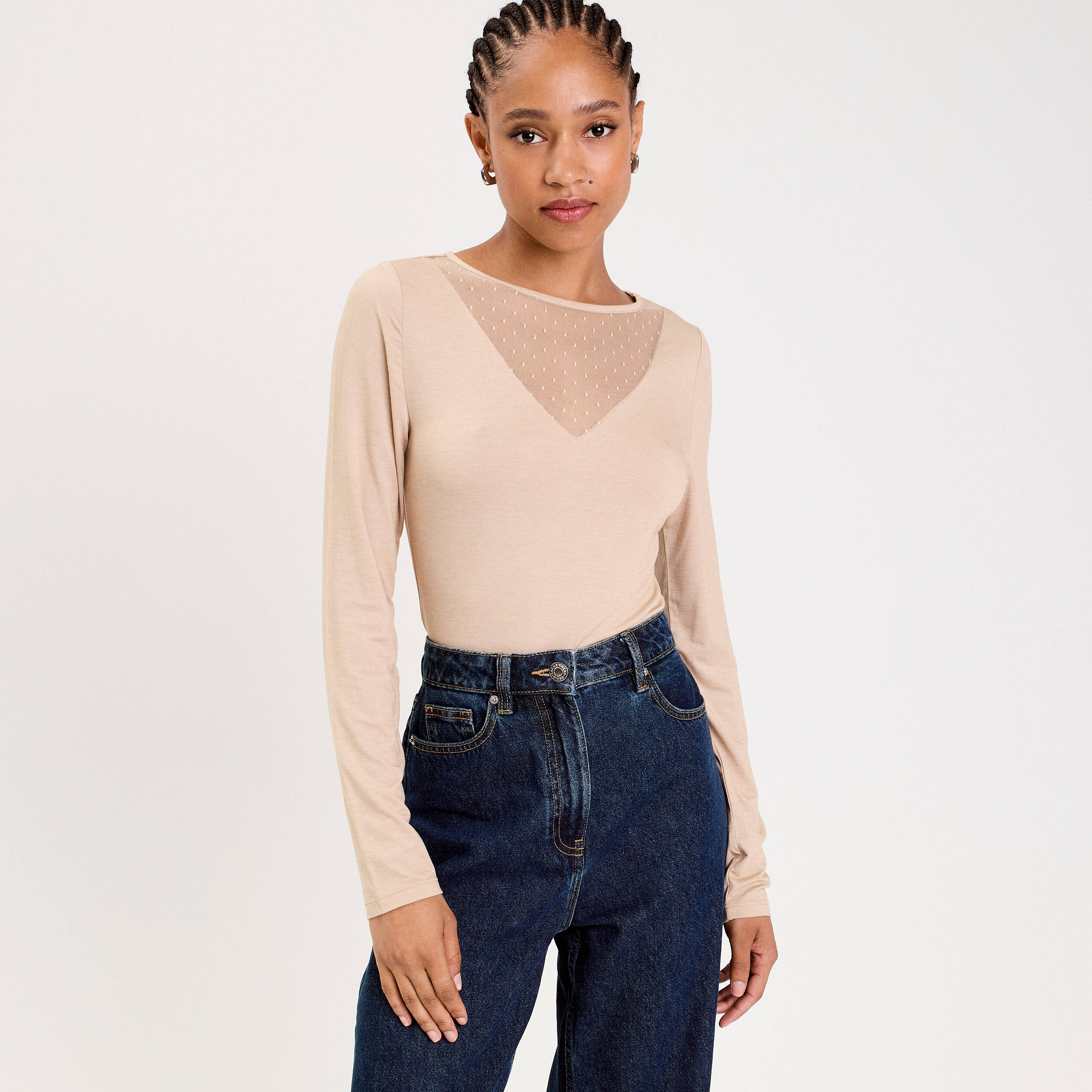 Body thermique col rond manches longues sable femme