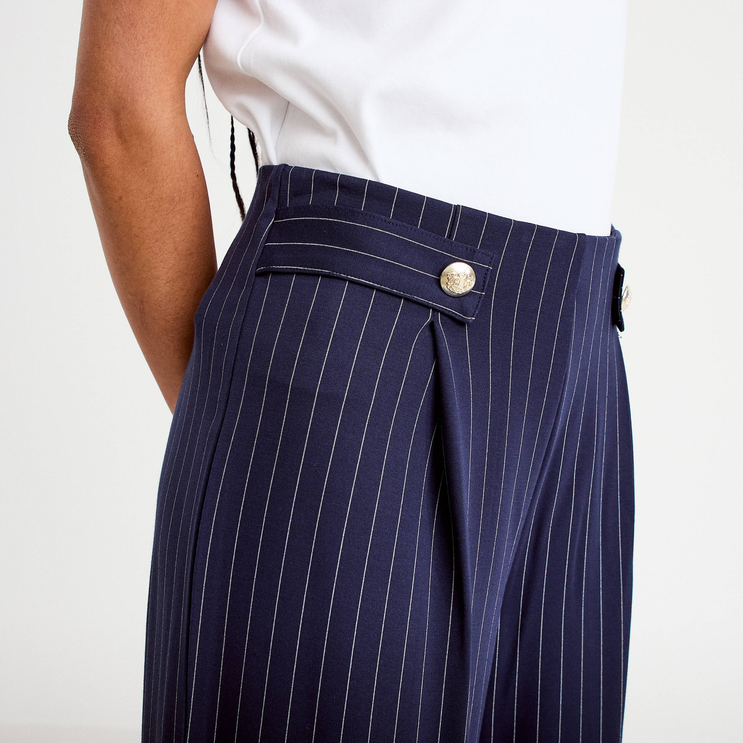 Pantalon bootcut taille haute fluide bleu fonc&eacute; femme
