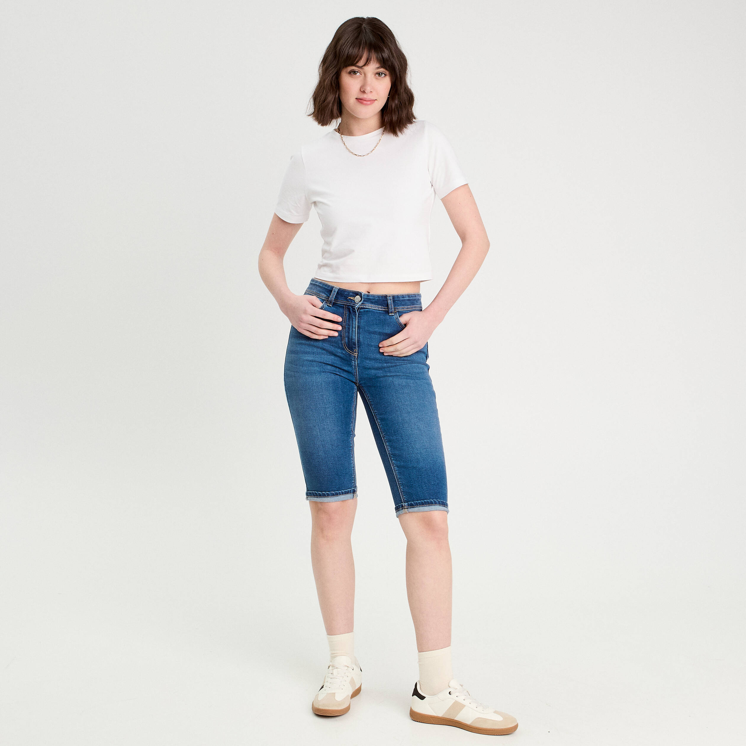 bermuda skinny en jean denim stone femme Bermuda skinny en jean denim stone femme