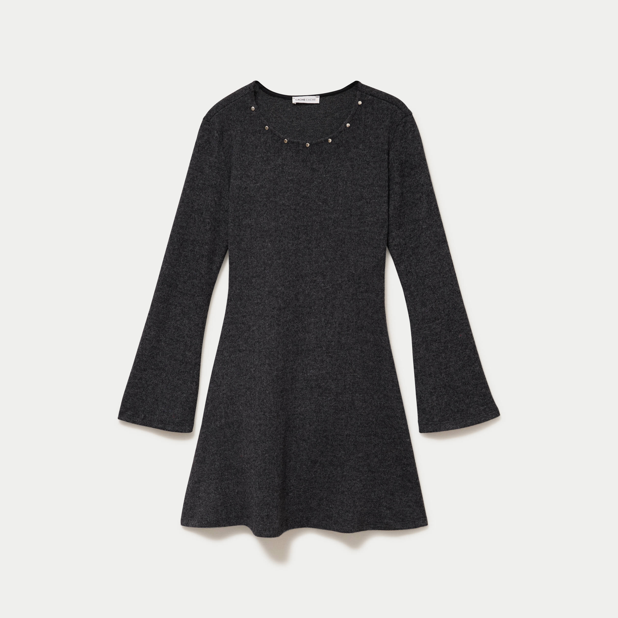 Robe ajust&eacute;e courte manches longues gris femme