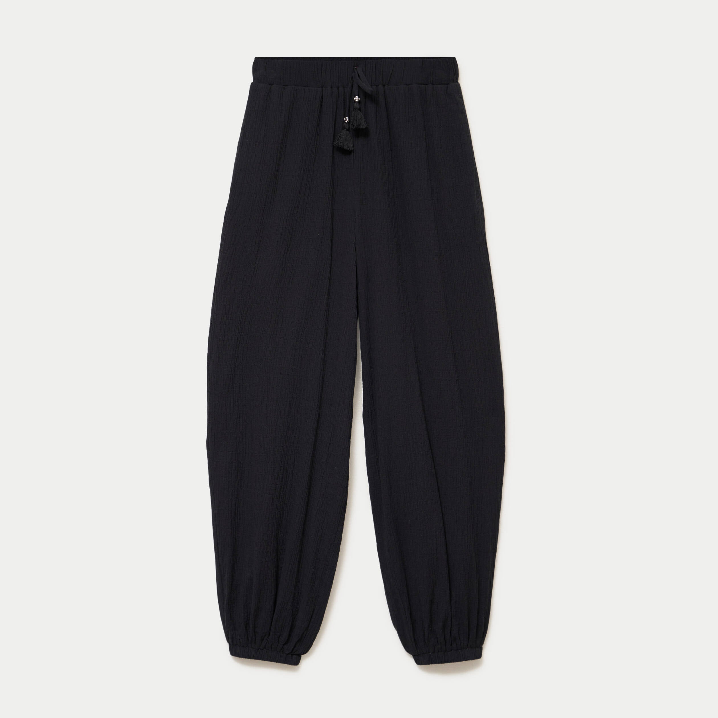 Pantalon large taille haute pliss&eacute; noir femme
