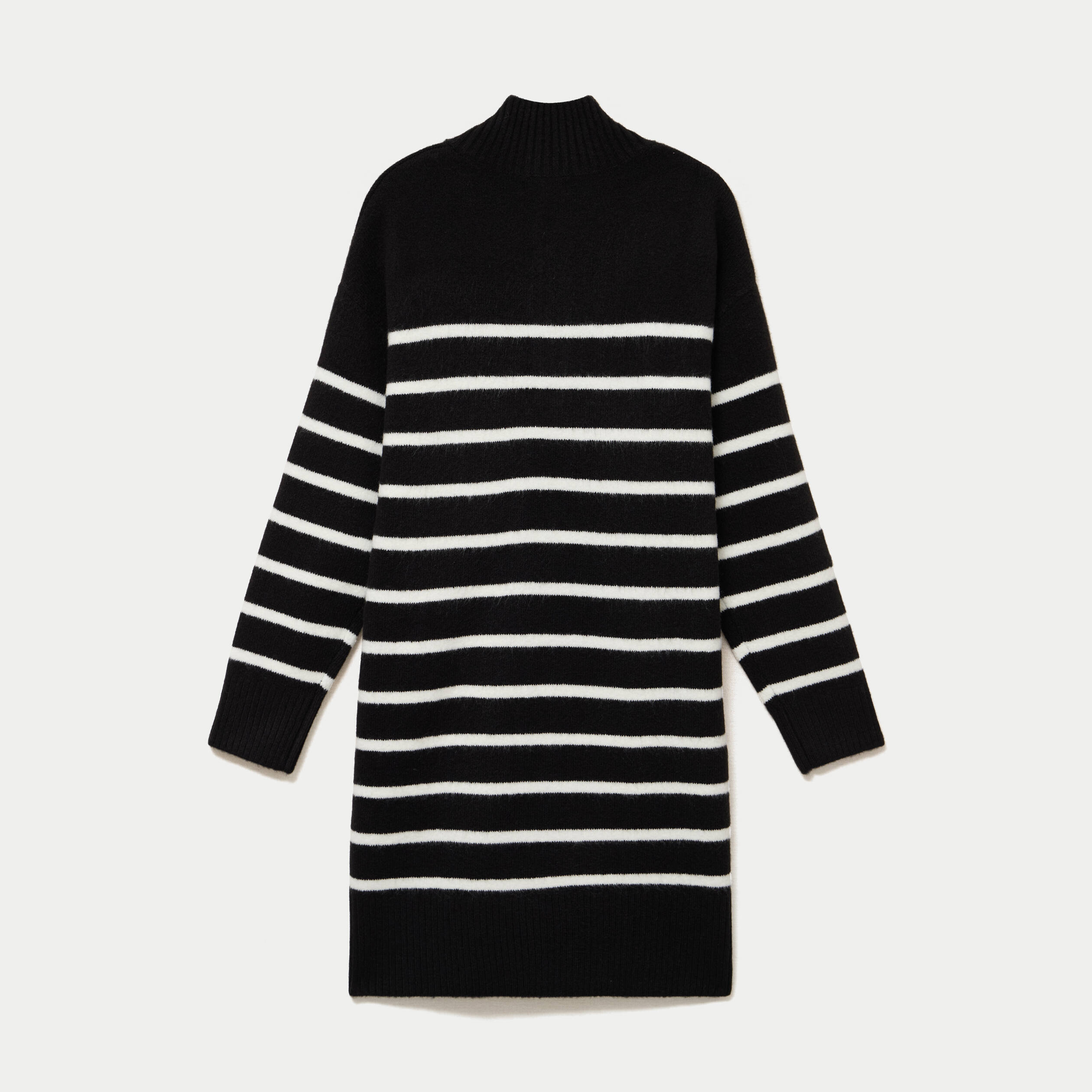 Robe pull droite manches longues 3/4 noir femme