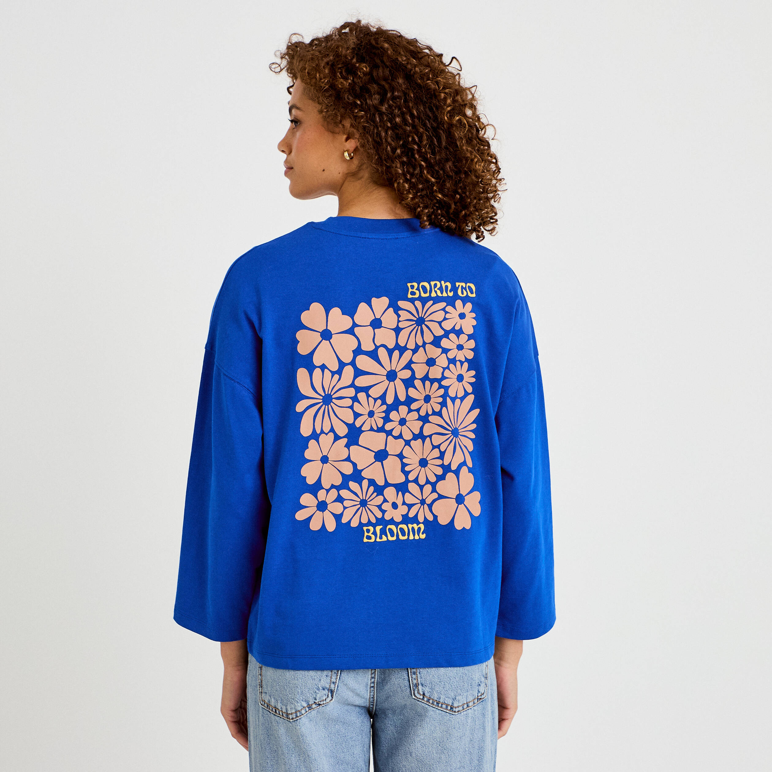 Sweat oversize col rond manches longues bleu electrique femme