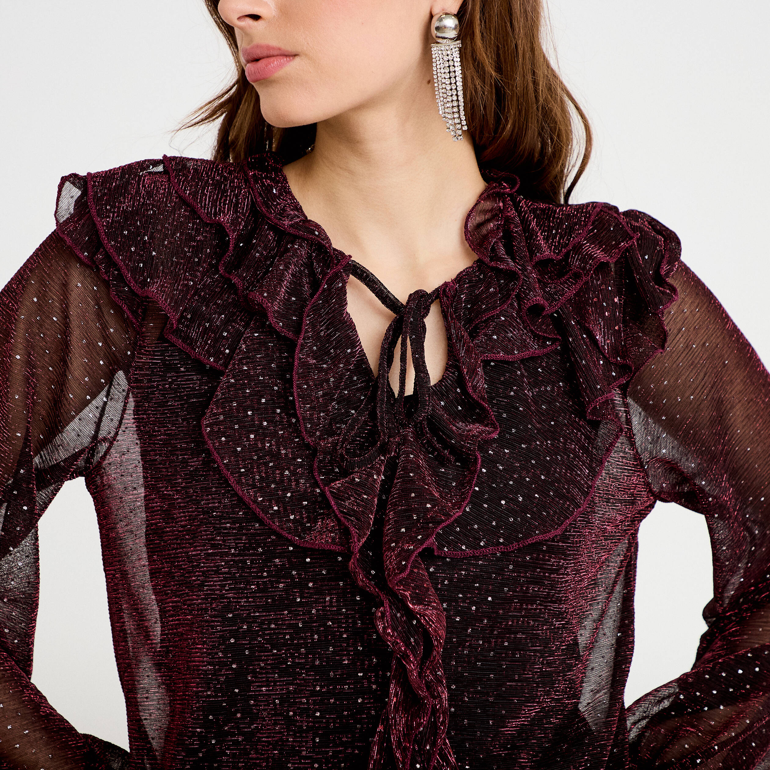 Missyempire - Top transparent à manches longues en dentelle fleurie - Noir
