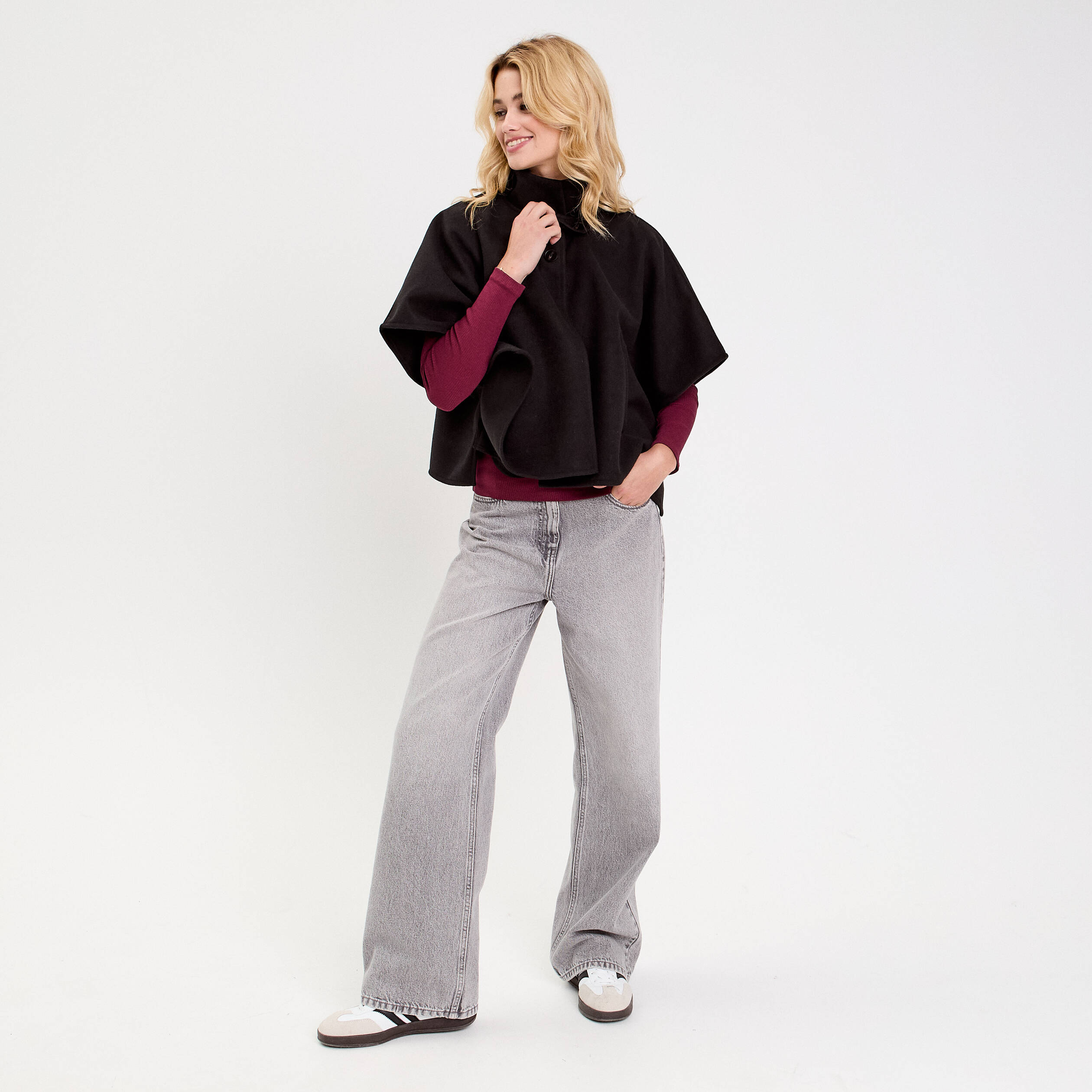 Poncho col am&eacute;ricain noir femme