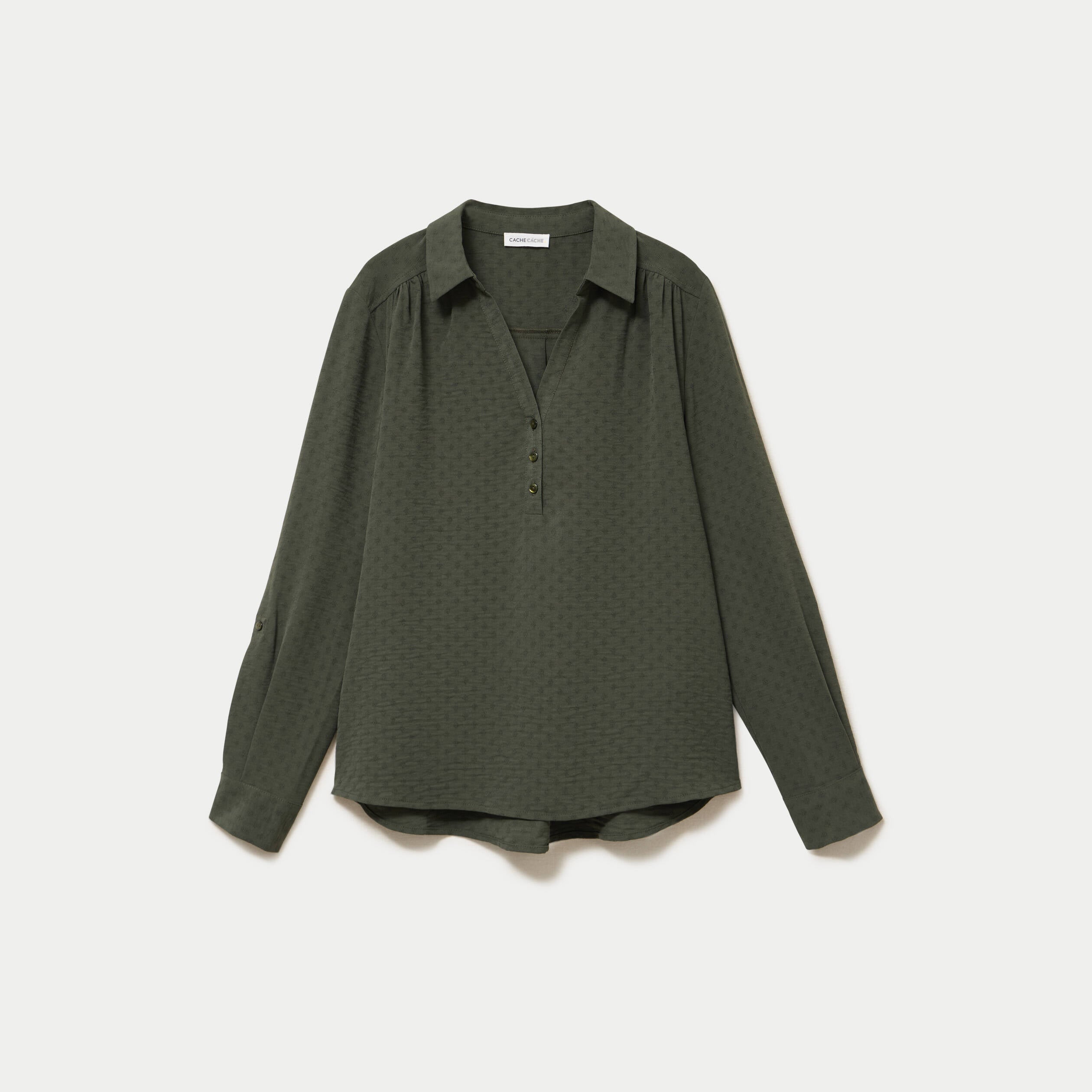 Blouse droite manches longues vert kaki femme