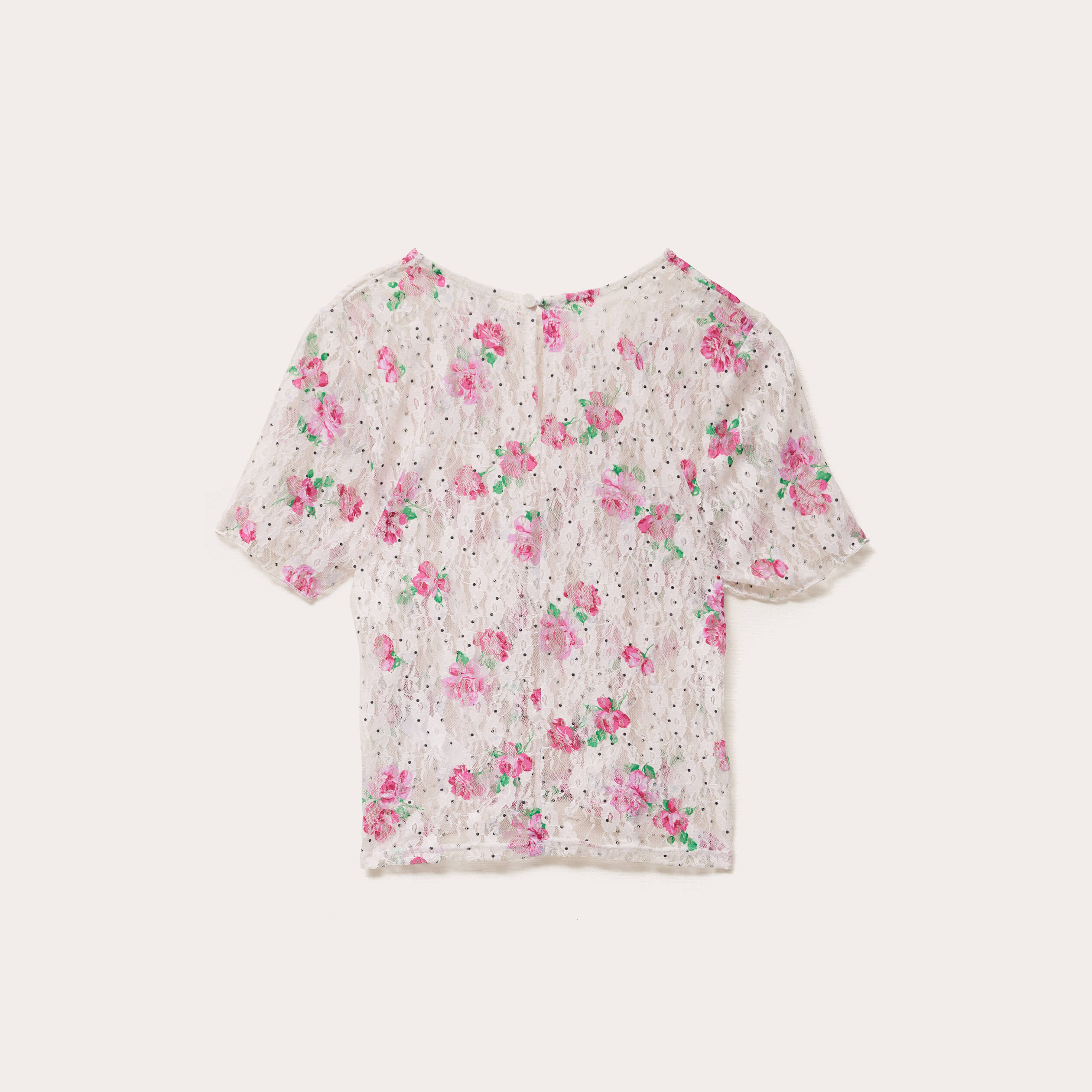 Blouse col rond manches courtes ecru femme