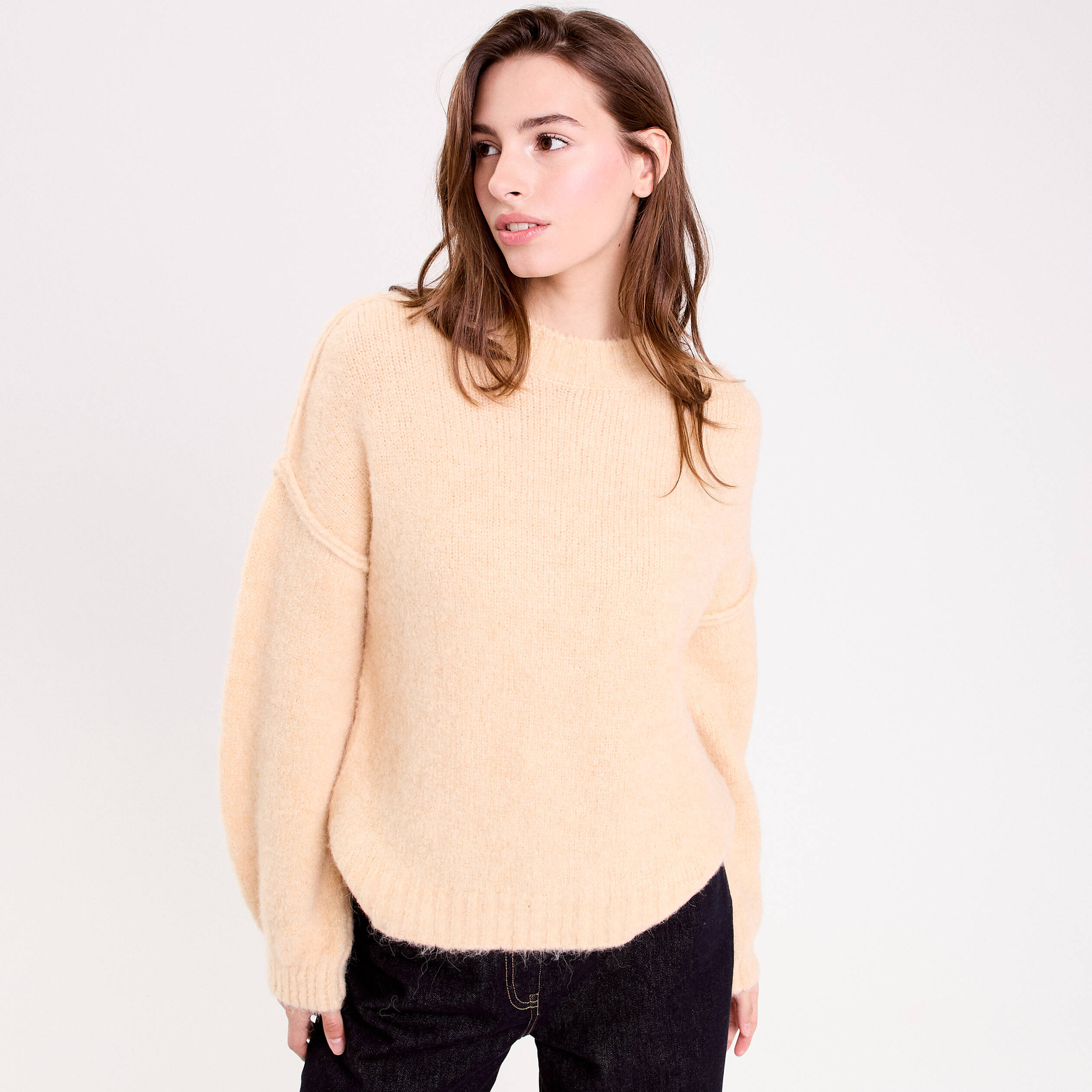 pull femme en grosse maille a double col v jaune pulls femme | GÉMO