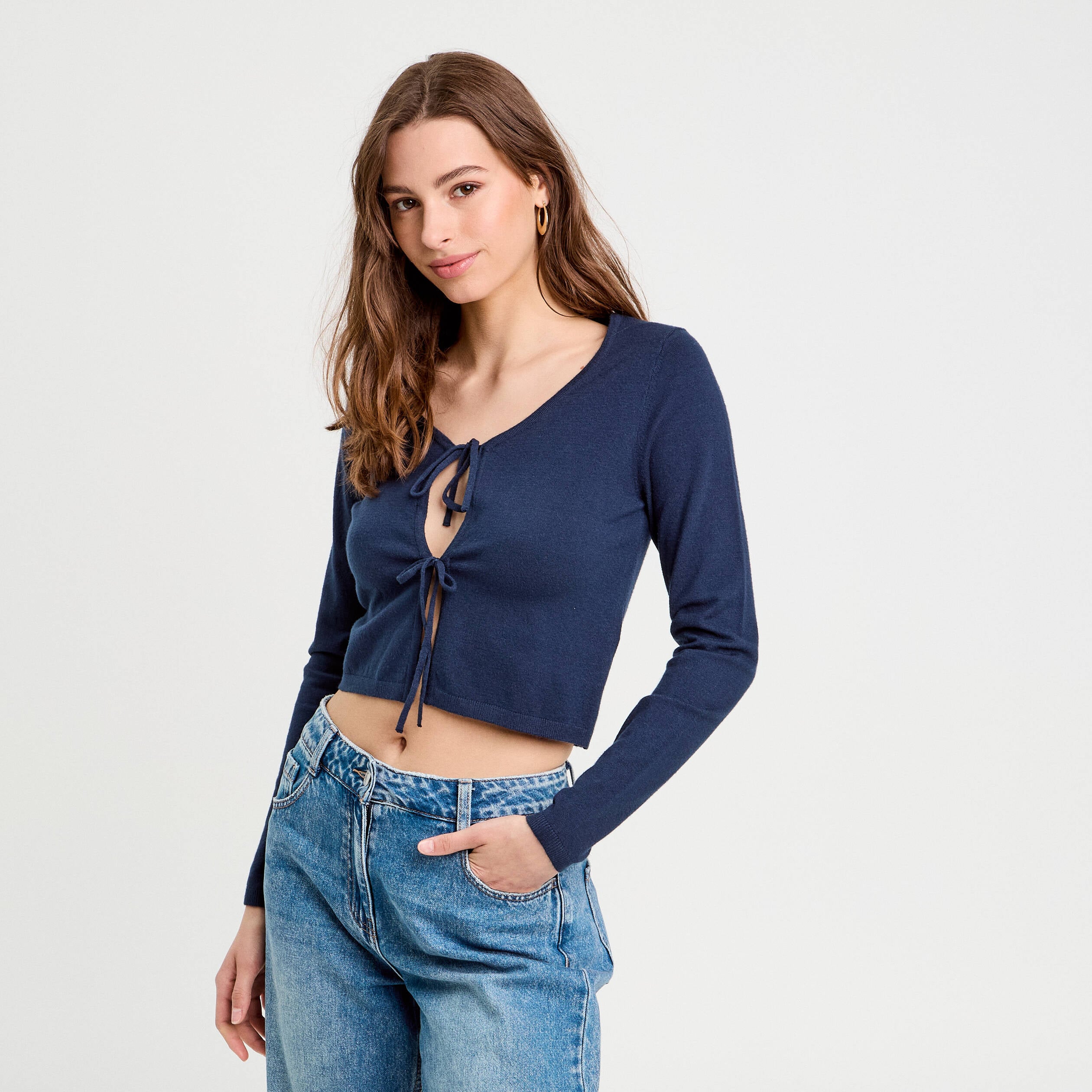 Gilet avec broderie bleu marine femme