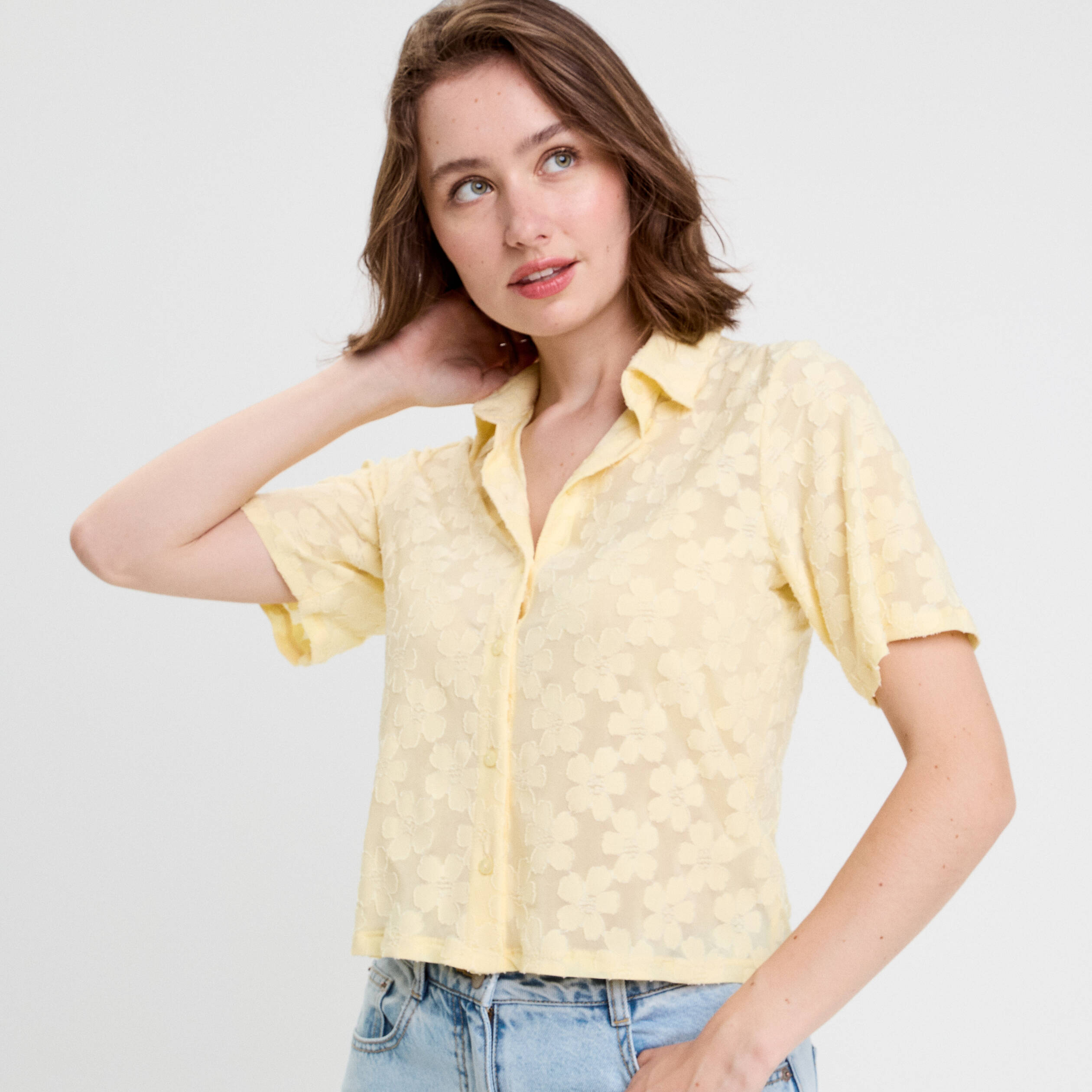 chemise manches courtes jaune clair femme Chemise manches courtes jaune clair femme