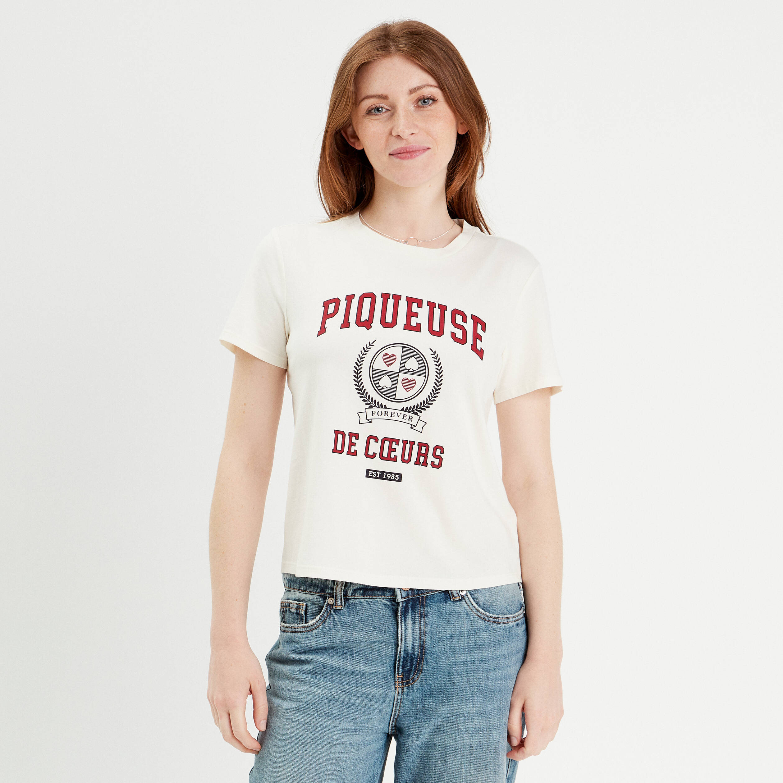 T-shirt manches courtes ecru femme