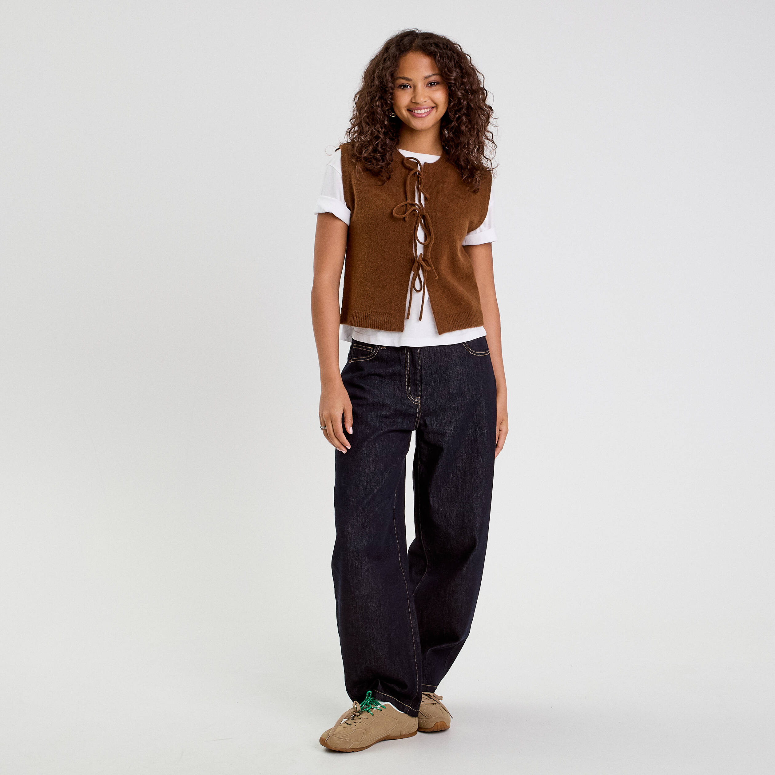 Gilet sans manches noué marron femme
