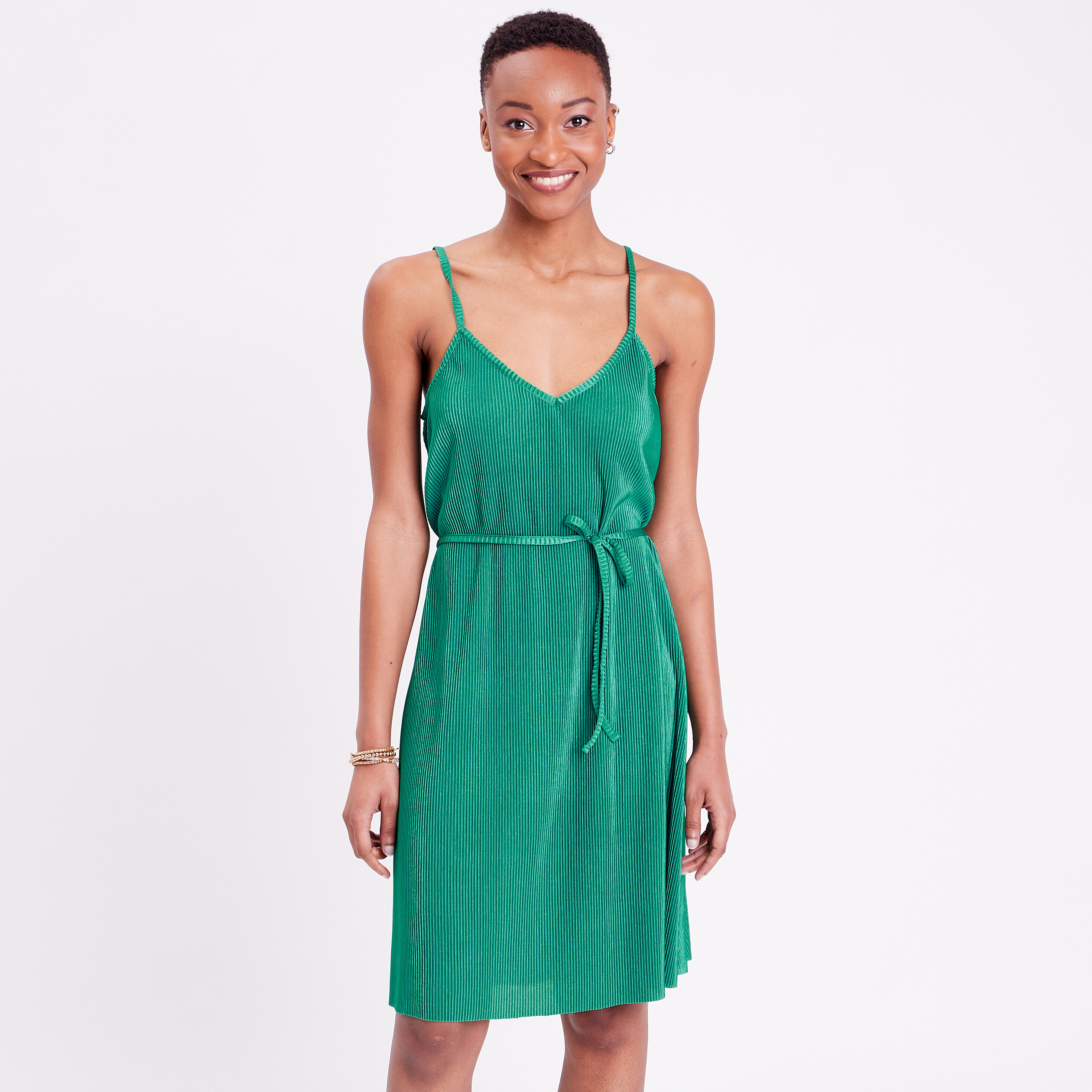 Robe droite pliss e vert femme Vibs