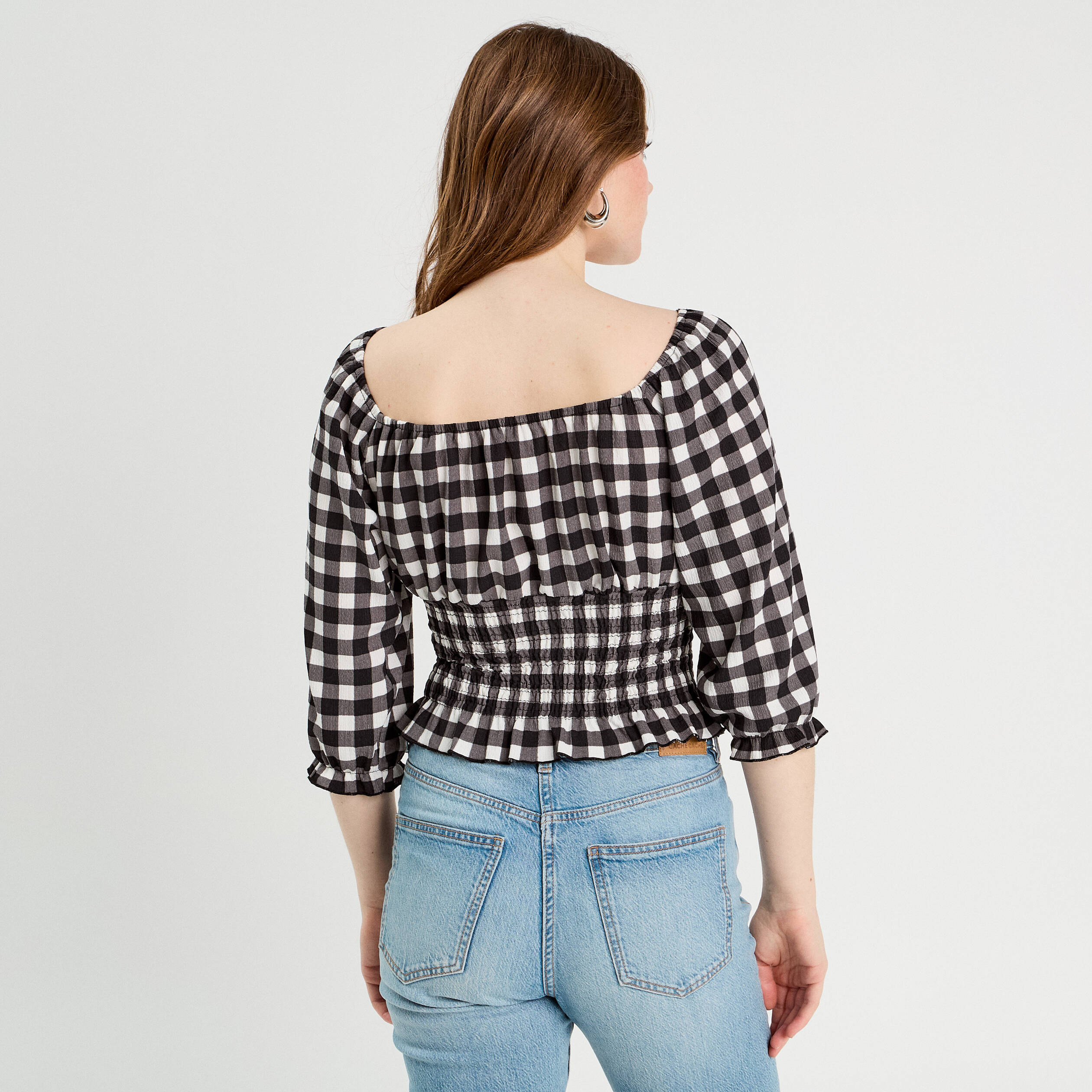 Blouse smock&eacute;e manches 3/4 blanc femme