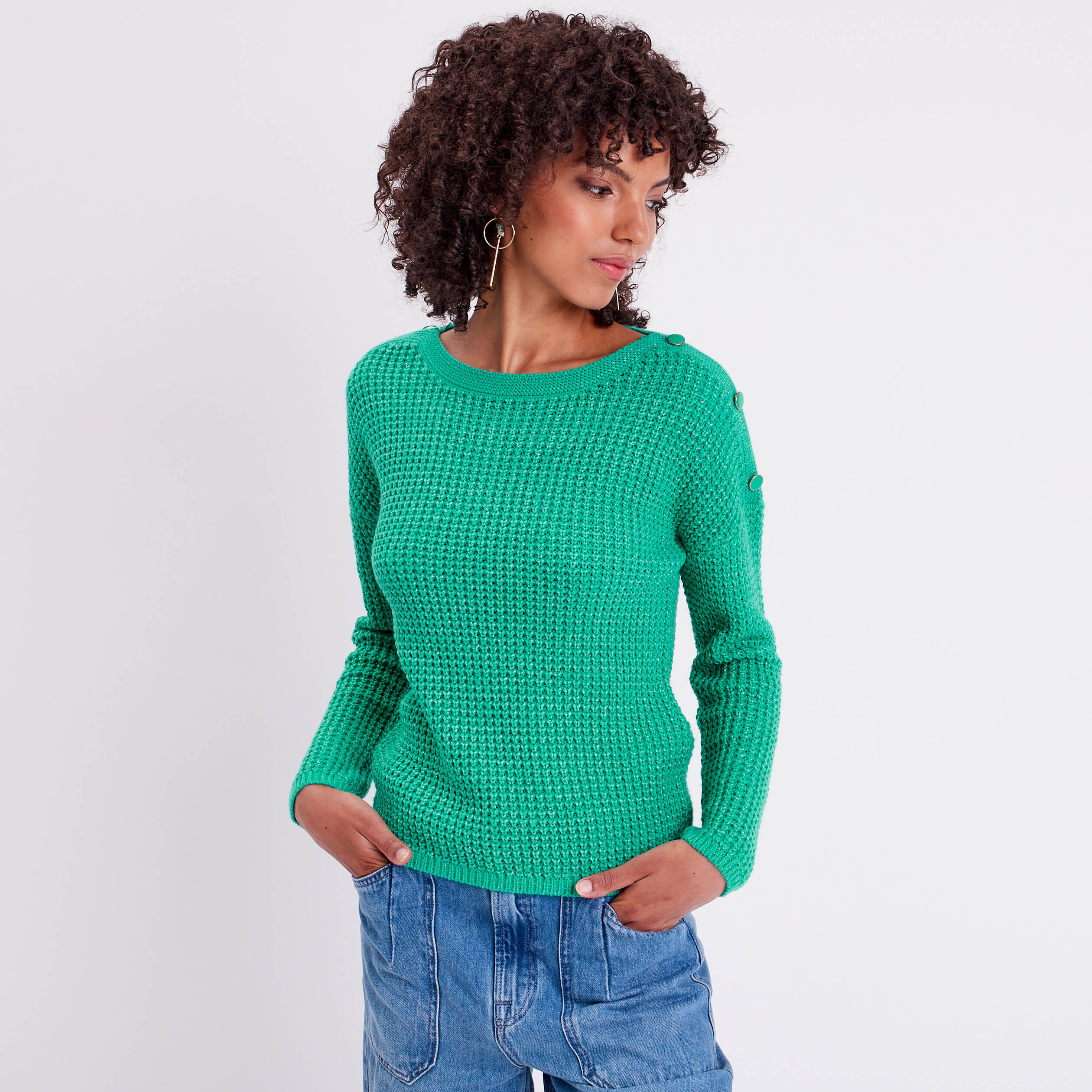 Pull manches longues vert femme