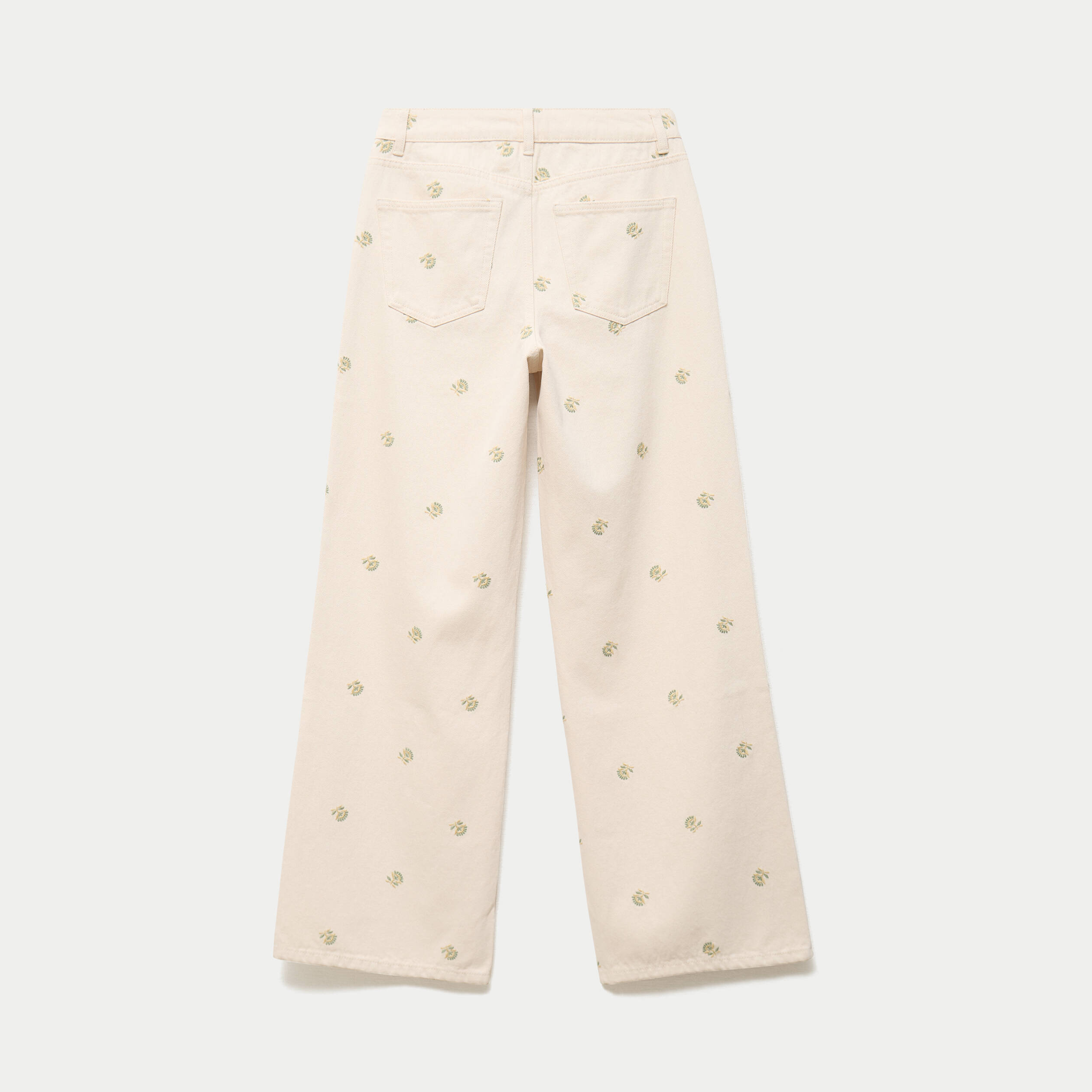 Jean wide leg taille haute brod&eacute; denim blanc femme
