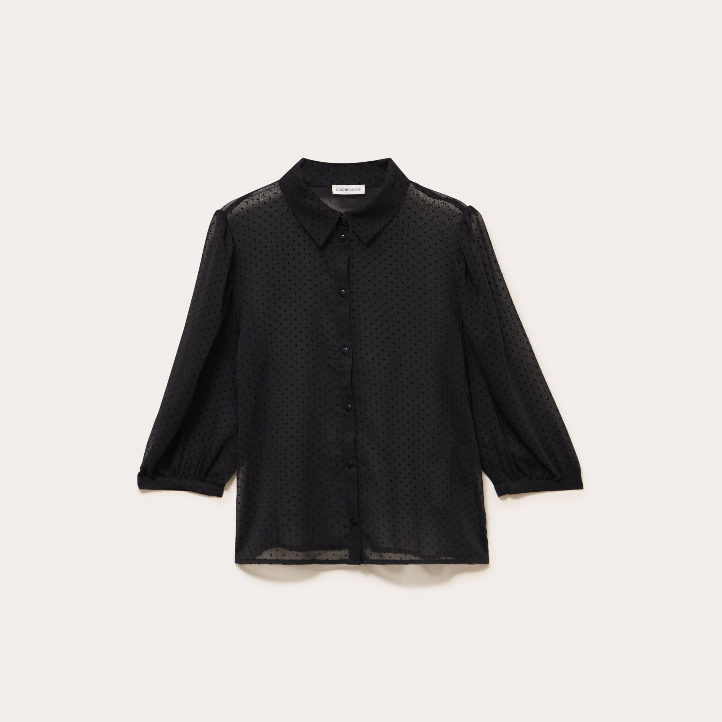 Chemise droite courte voile manches 3/4 noir femme