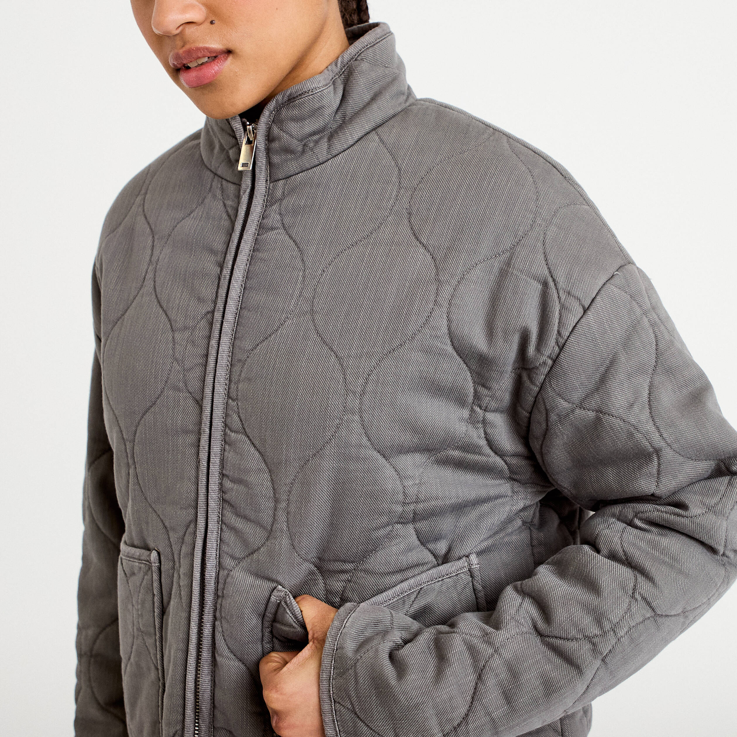 Veste matelass&eacute;e zipp&eacute;e gris clair femme