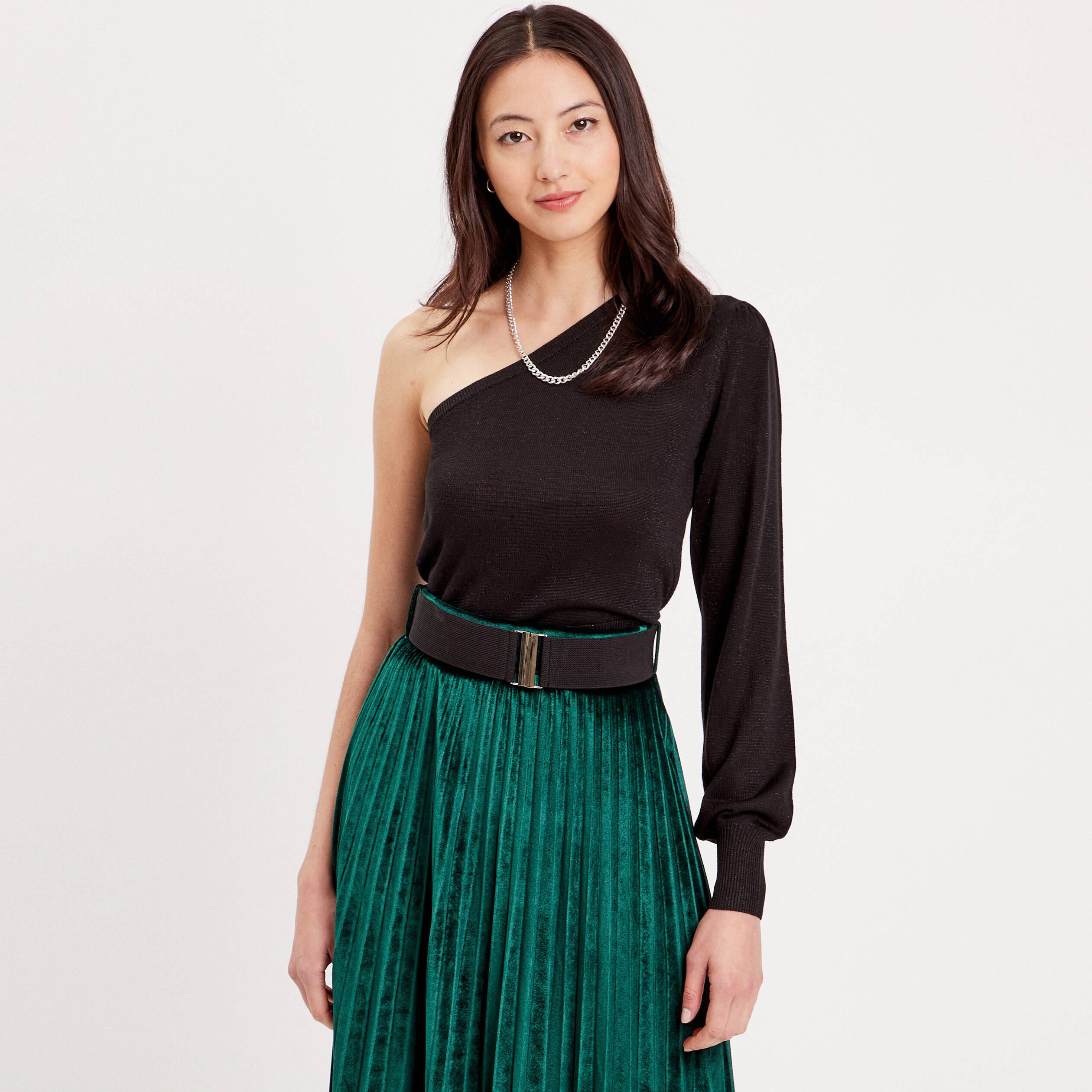 Pull asym?�trique noir femme | Vibs