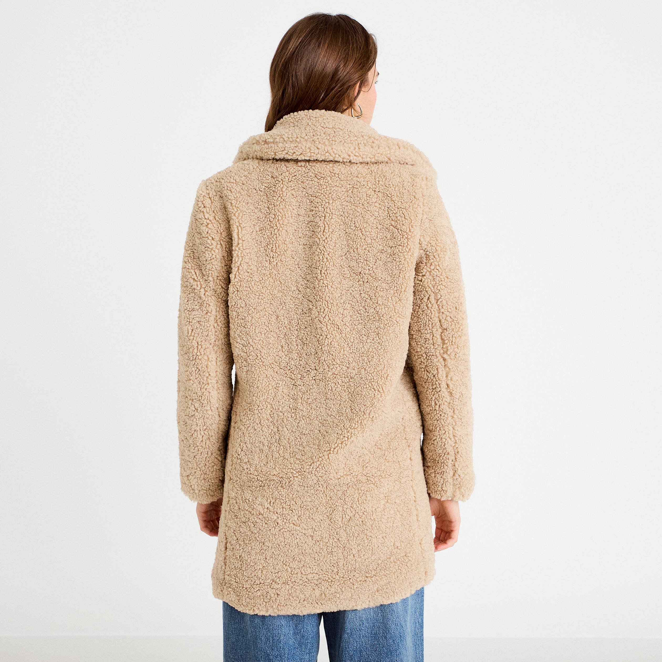Manteau bouclette boutonné beige femme Vibs