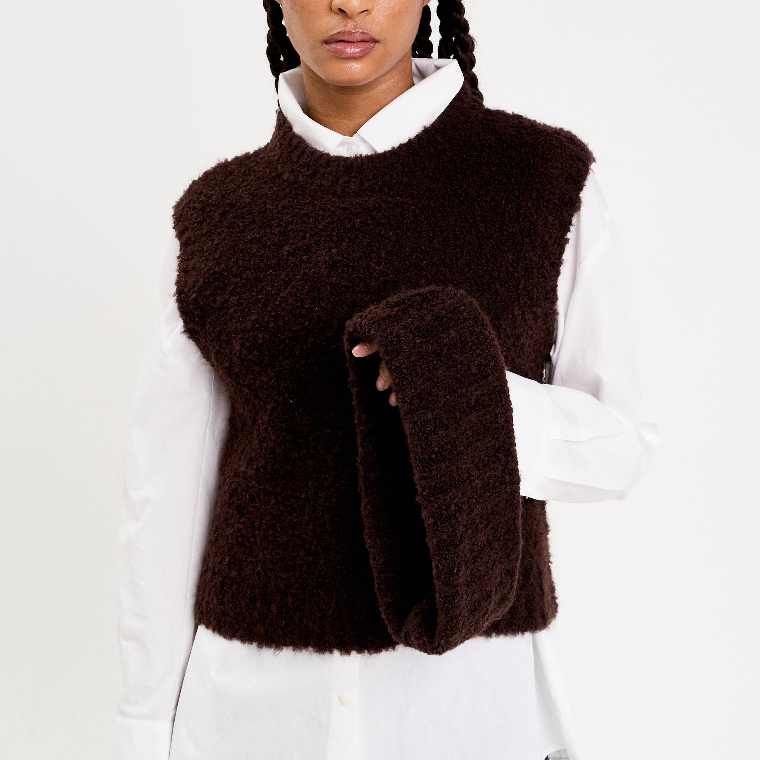 Pull 2-en-1 col amovible marron fonc&eacute; femme