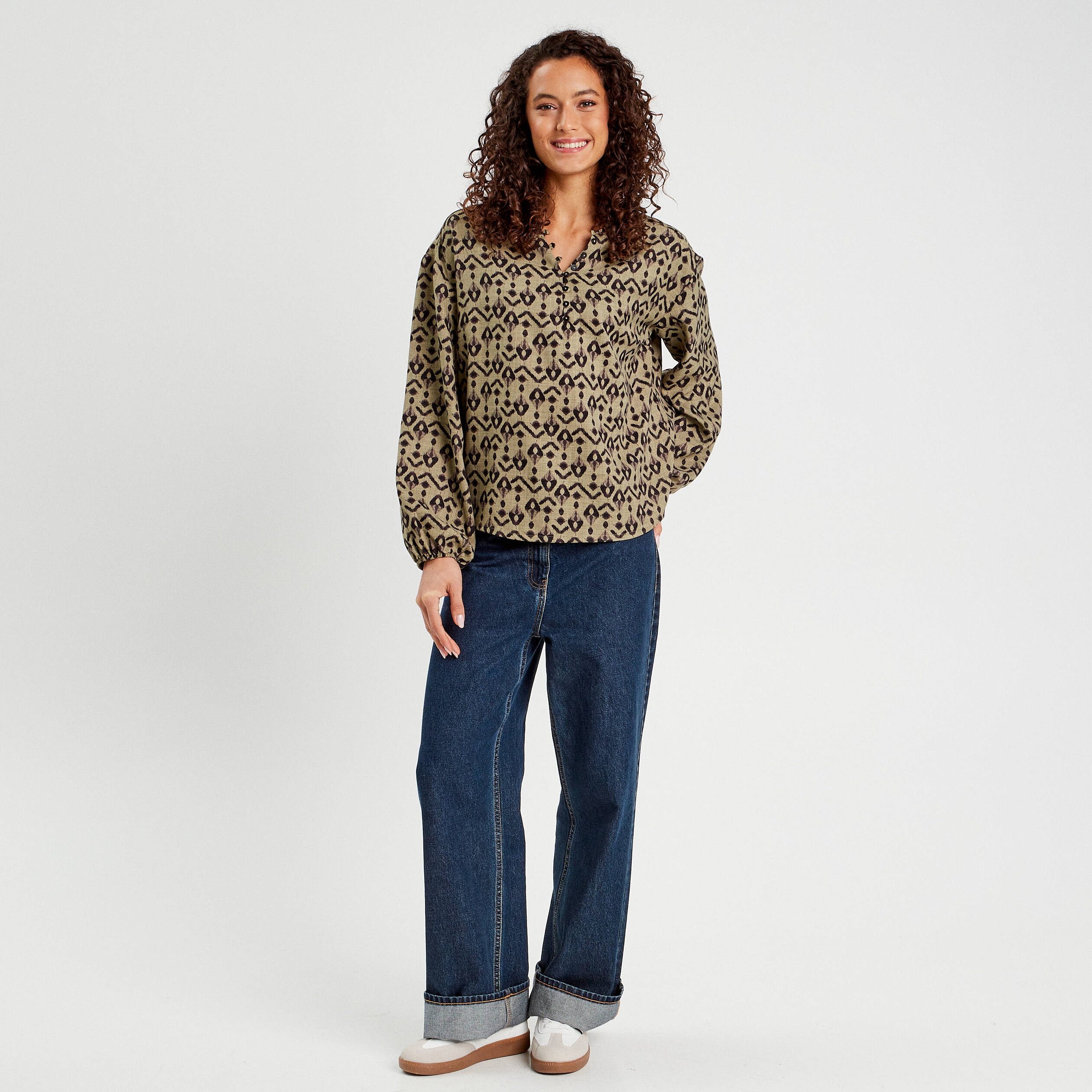 Blouse manches longues vert femme