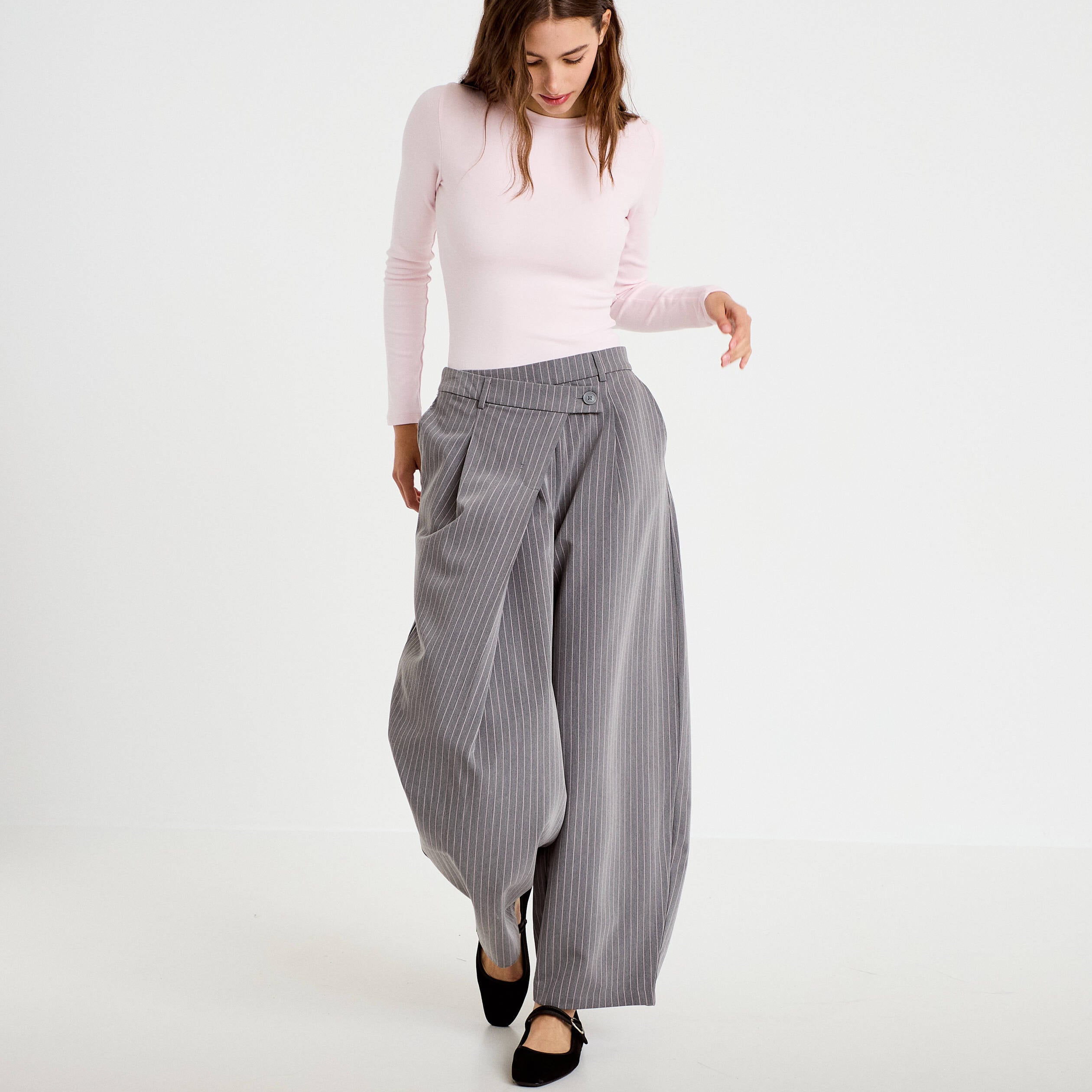 Pantalon bootcut taille basse gris femme