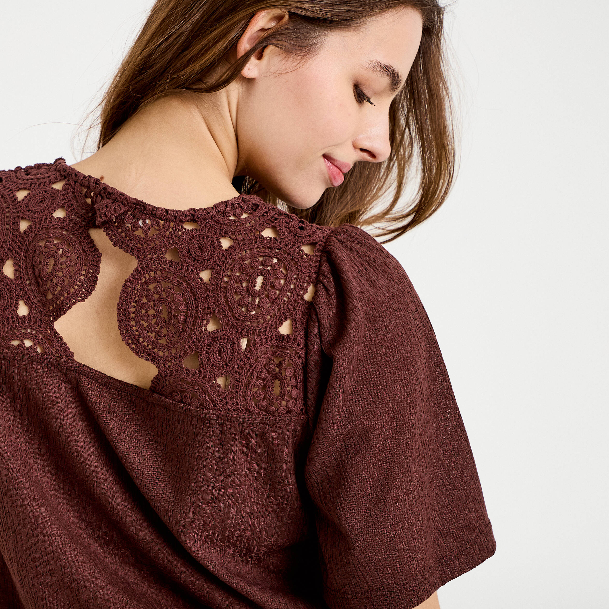 T-shirt manches courtes marron femme