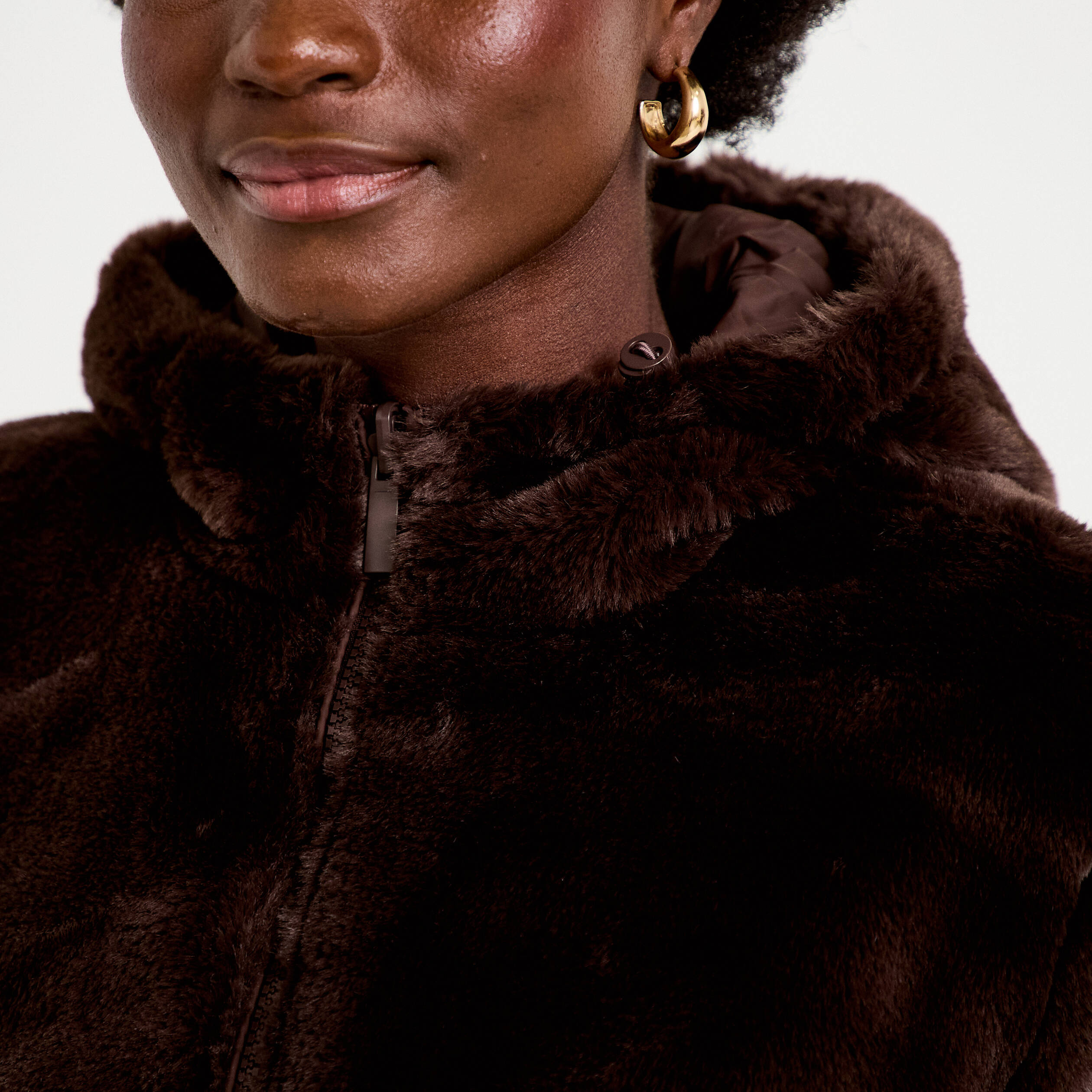 Parka r&eacute;versible &agrave; capuche marron fonc&eacute; femme