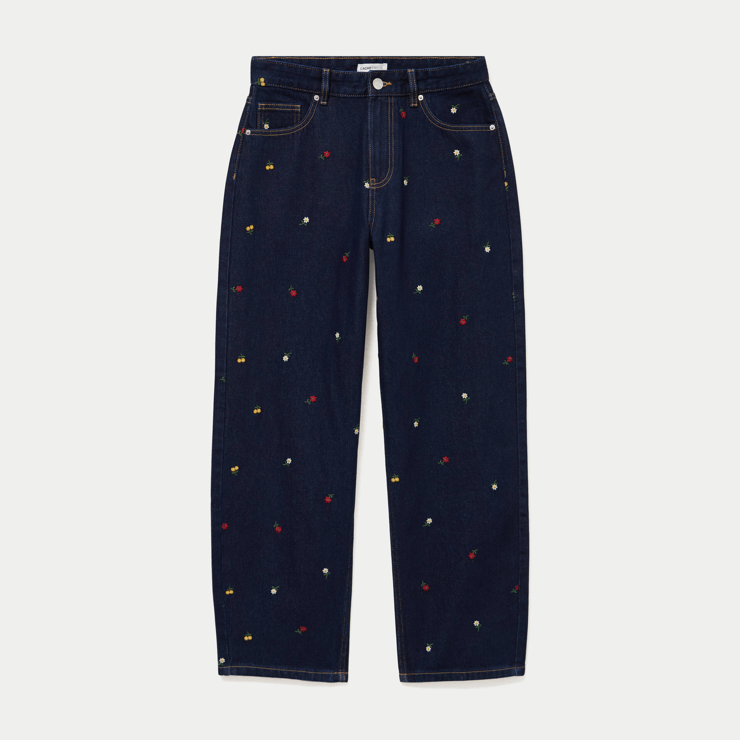 Jean barrel avec broderie bleu marine femme