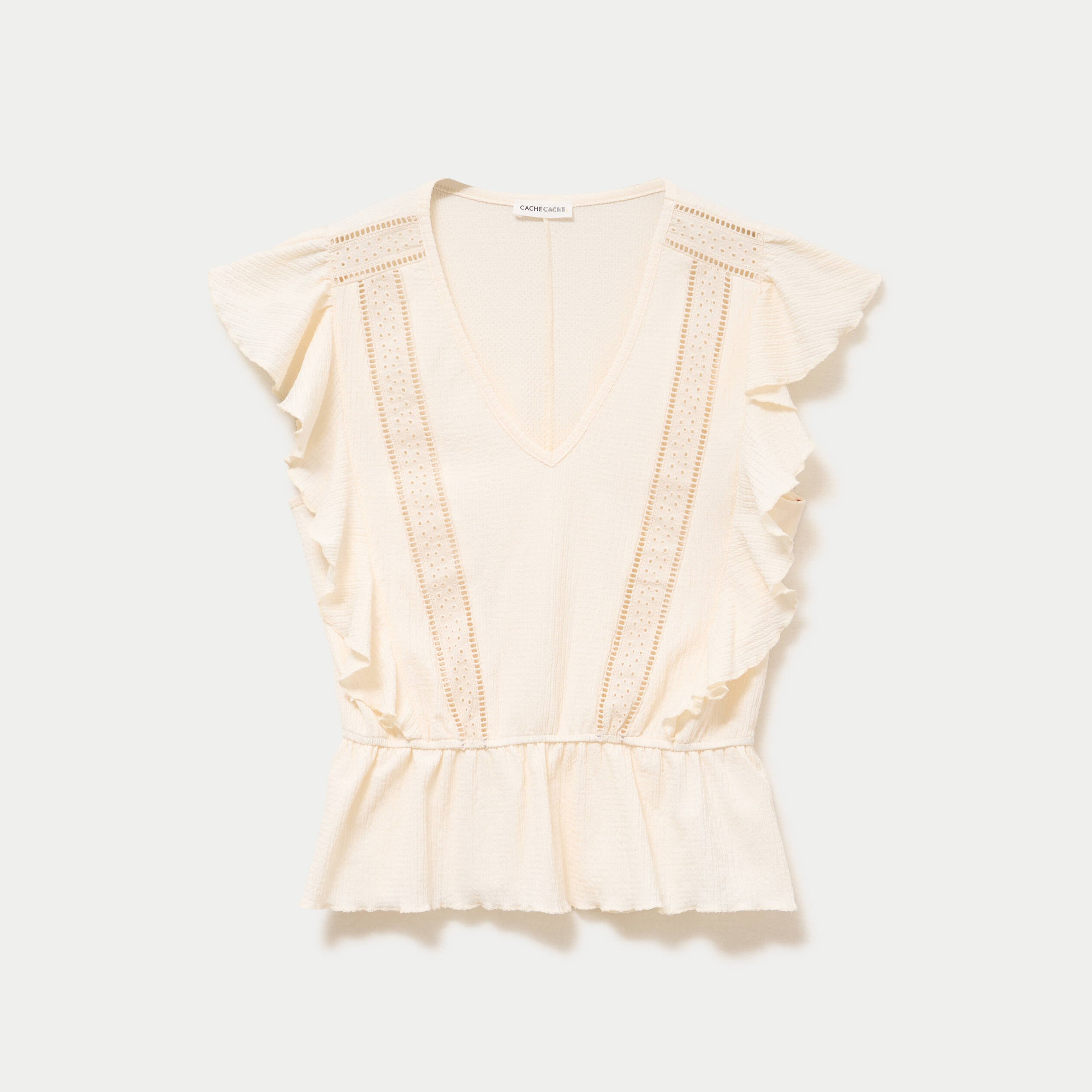 Blouse &agrave; volants ecru femme