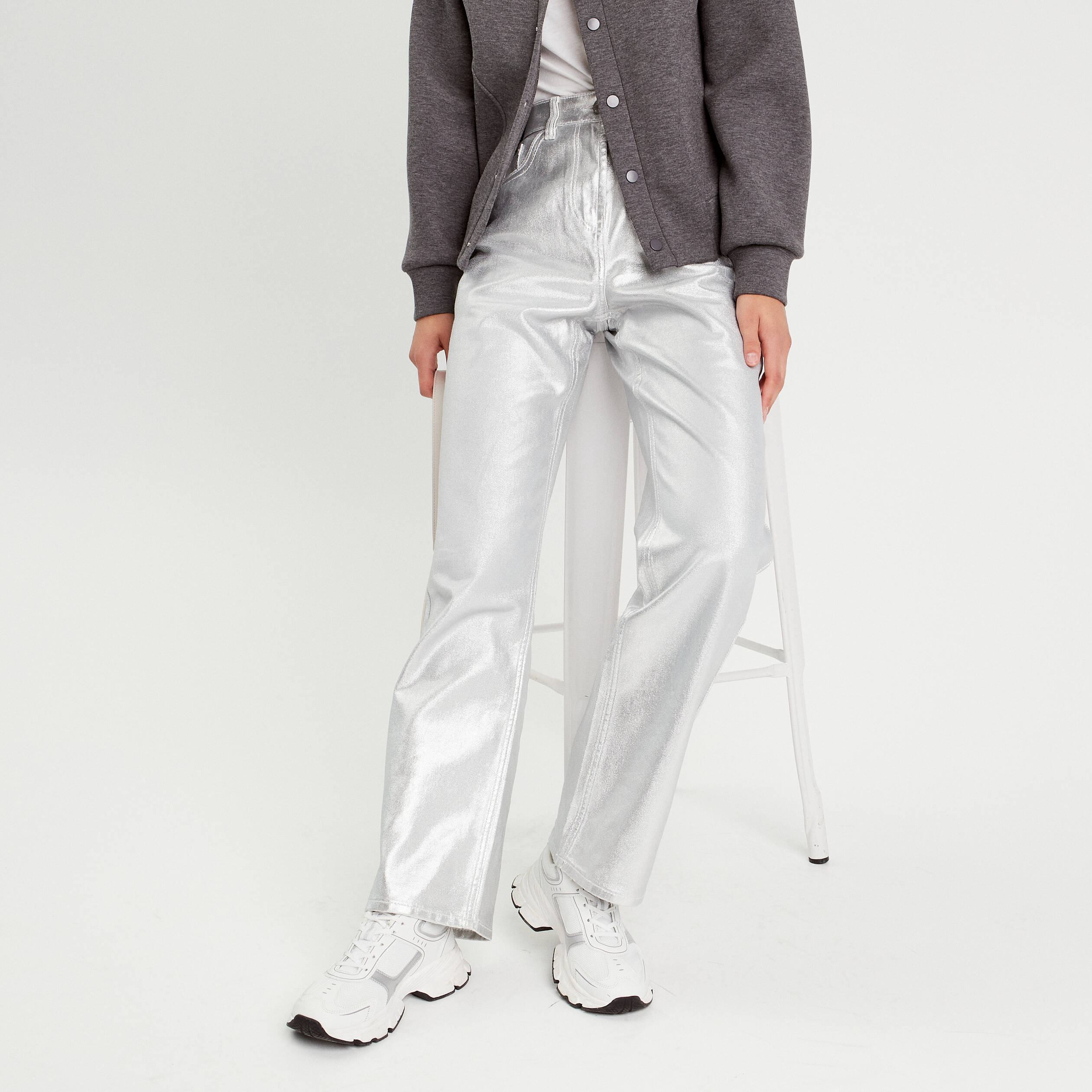 Cache Cache Pantalon Femme Enduit Pantalon Large Enduit Gris