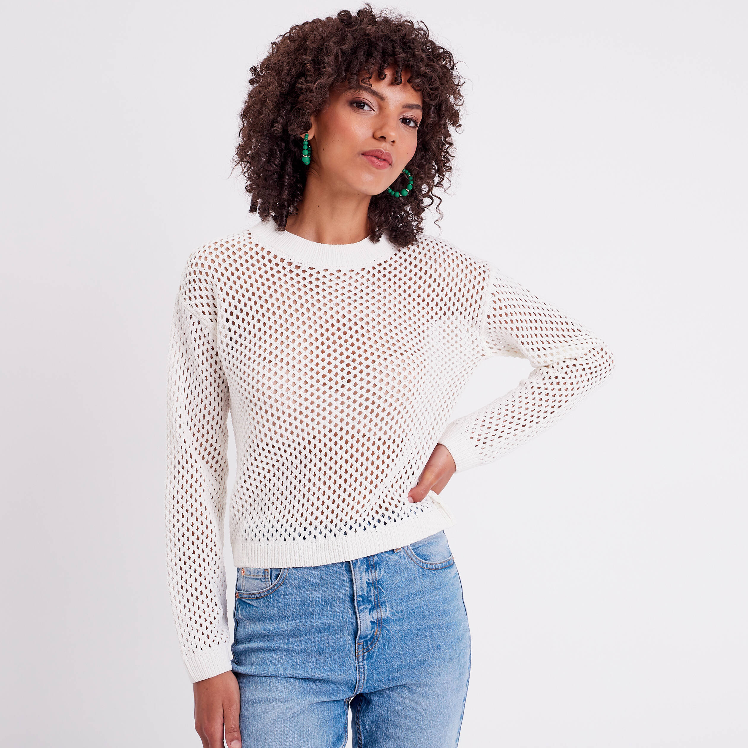 pull ajoure col rond ecru femme Pull ajouré col rond ecru femme
