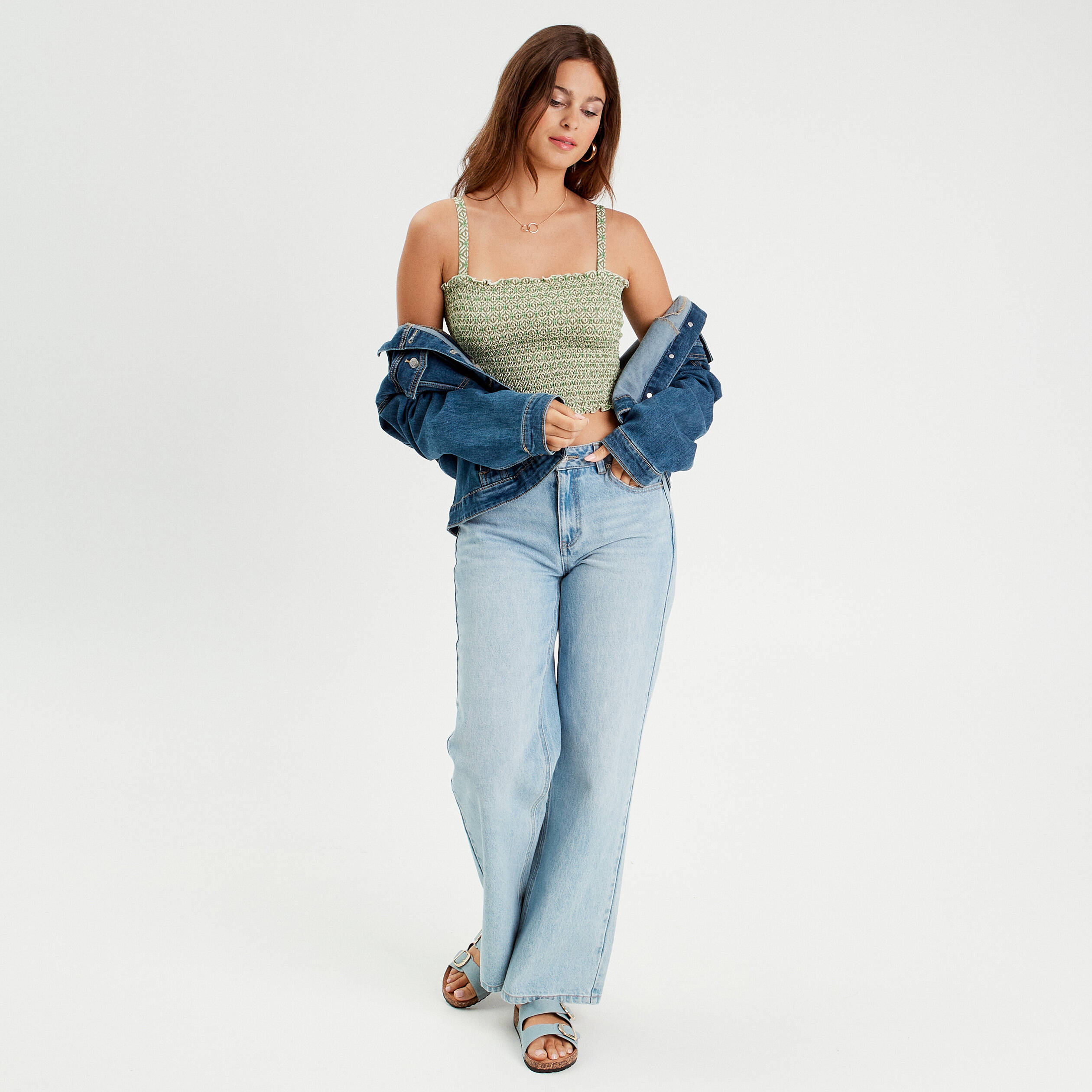 bandeau smocke cropped vert femme Bandeau smocké cropped vert femme
