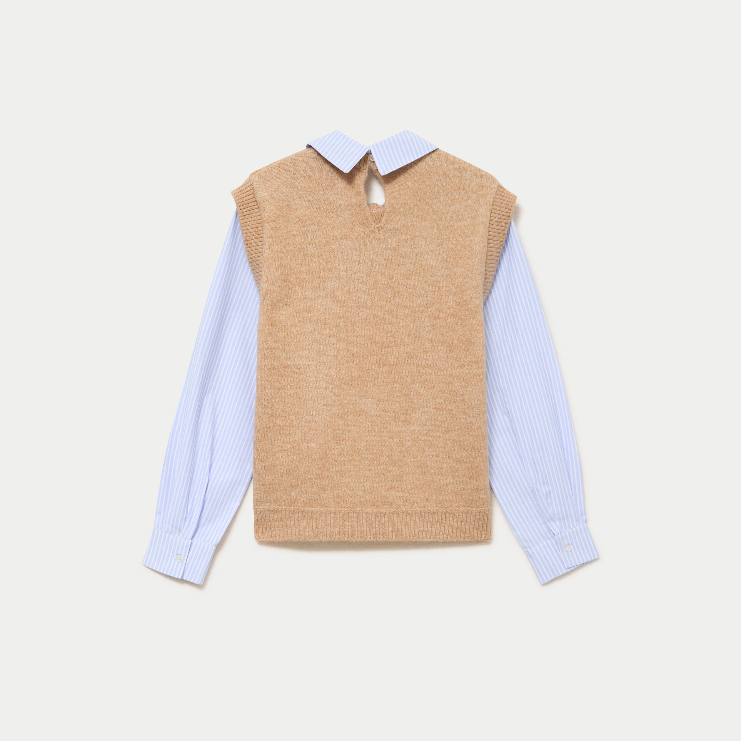 Pull fin 2-en-1 manches longues beige femme