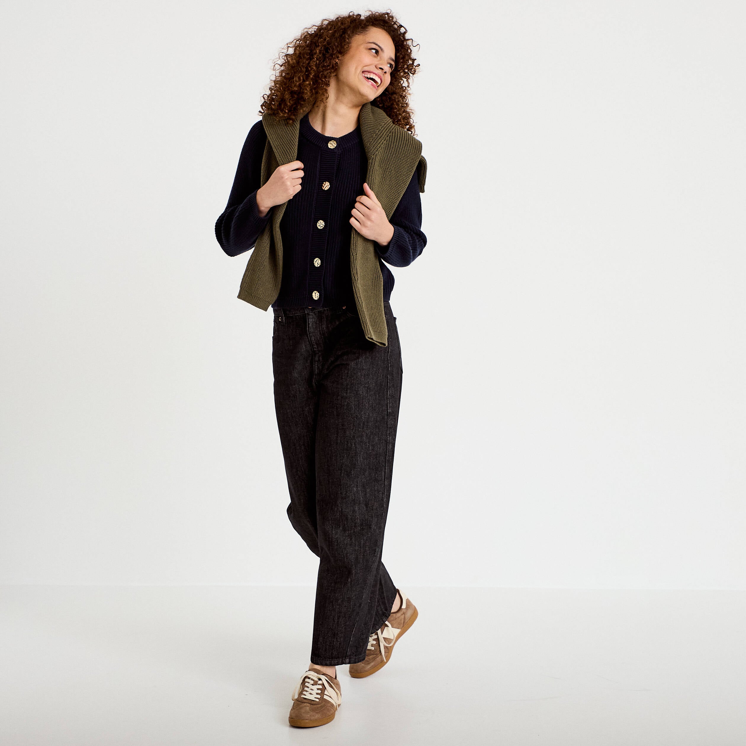 Gilet manches longues bleu marine femme