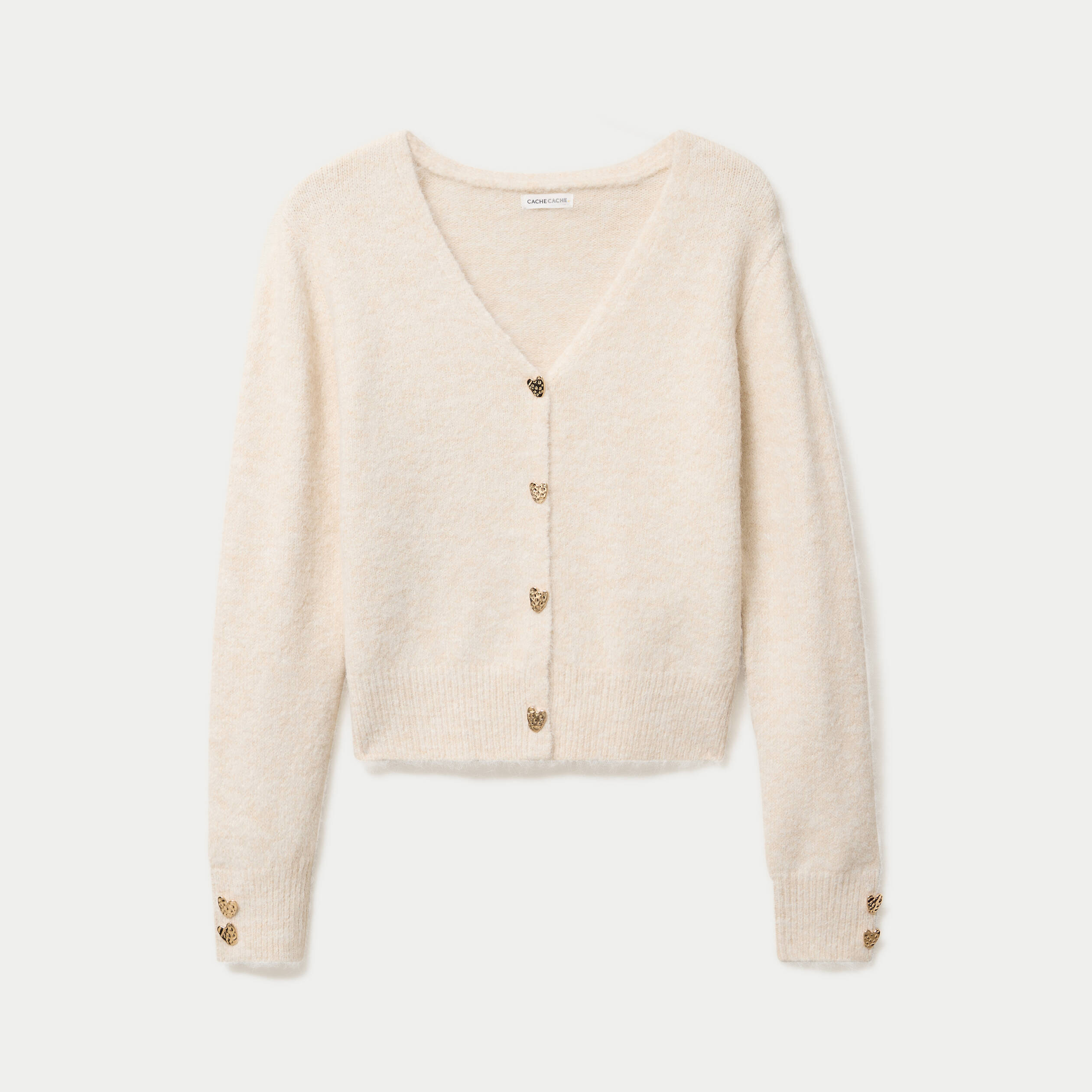 Gilet court avec boutons coeur sable femme